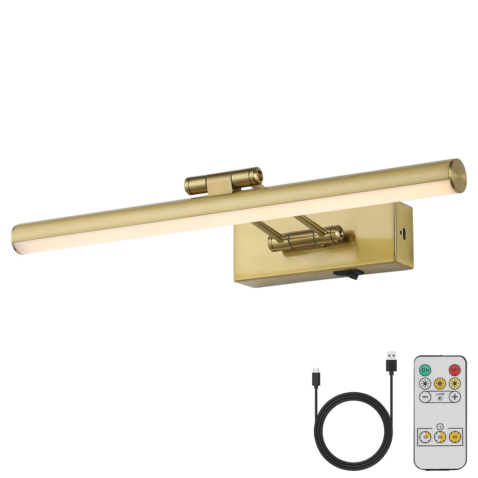 Jusheng 16'' Wireless Picture Light With Remote, Battery Operated Brass Art Display Lighting