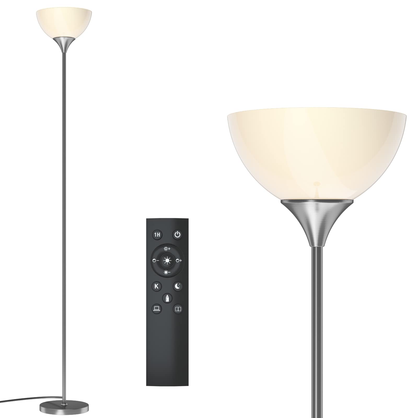 Pesrae Floor Lamp, Remote Control With 4 Color Temperatures, Torchiere Floor Lamp For Bedroom, Standing Lamps For Living Room, B