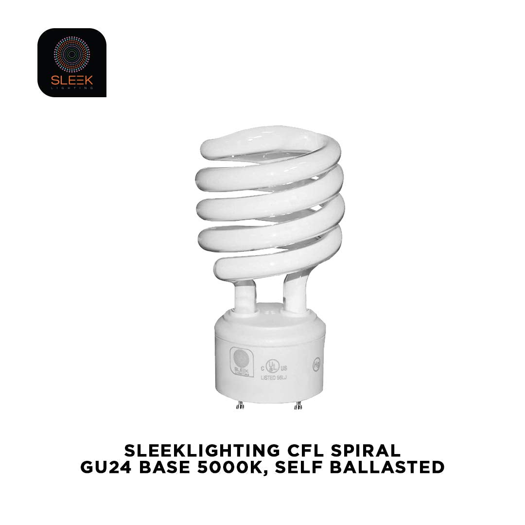 SLEEKLIGHTING Gu24 23W CFL Light Bulb 5000K Daylight 1600lm - 4 Pack - UL Listed T2 Spiral Glass