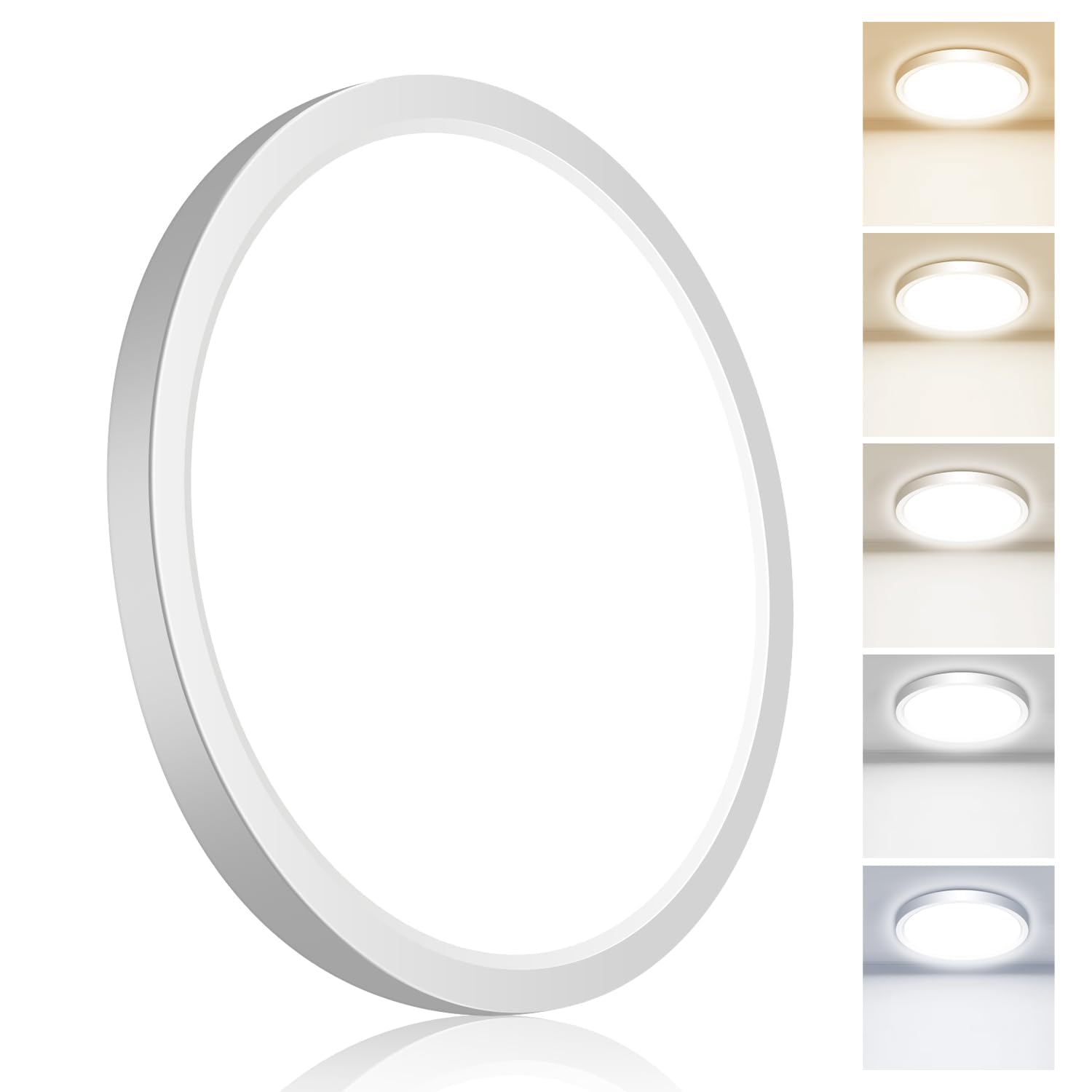 hepside 7 Inch White Flush Mount Ceiling Light  15W 1800LM Ceiling Light Fixture 3000K/3500K/4000K/5000K/6500K Color Selectable  LED Flat Ultra-Thin Round Lighting Fixture for Closet Bathroom Hallway