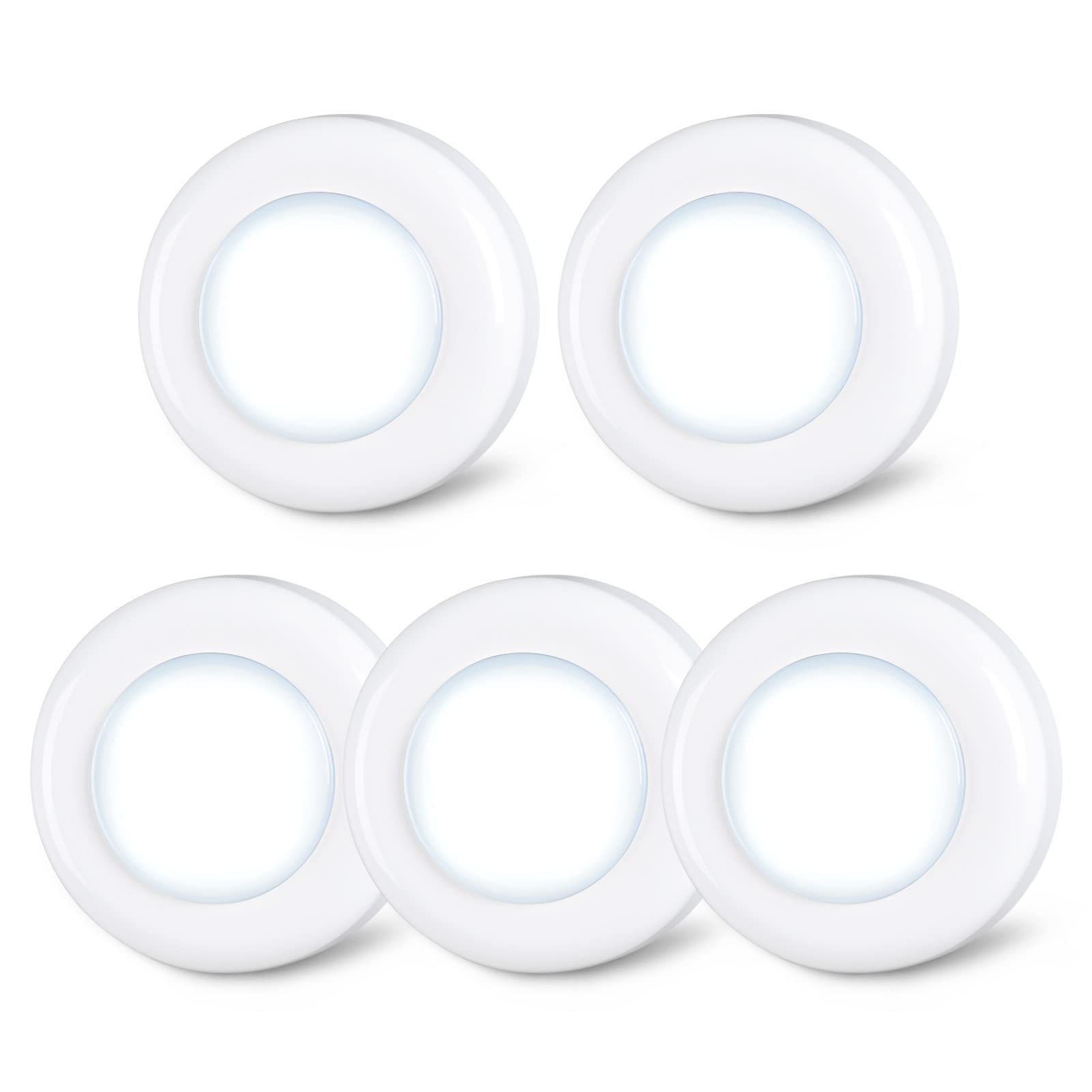 4 Led Push Tap Light - 7Cm Wireless Battery Operated Mini Night Light, White, Model Us-8016-Wh5, 5-Pack, Ideal For Cabinets And Closets