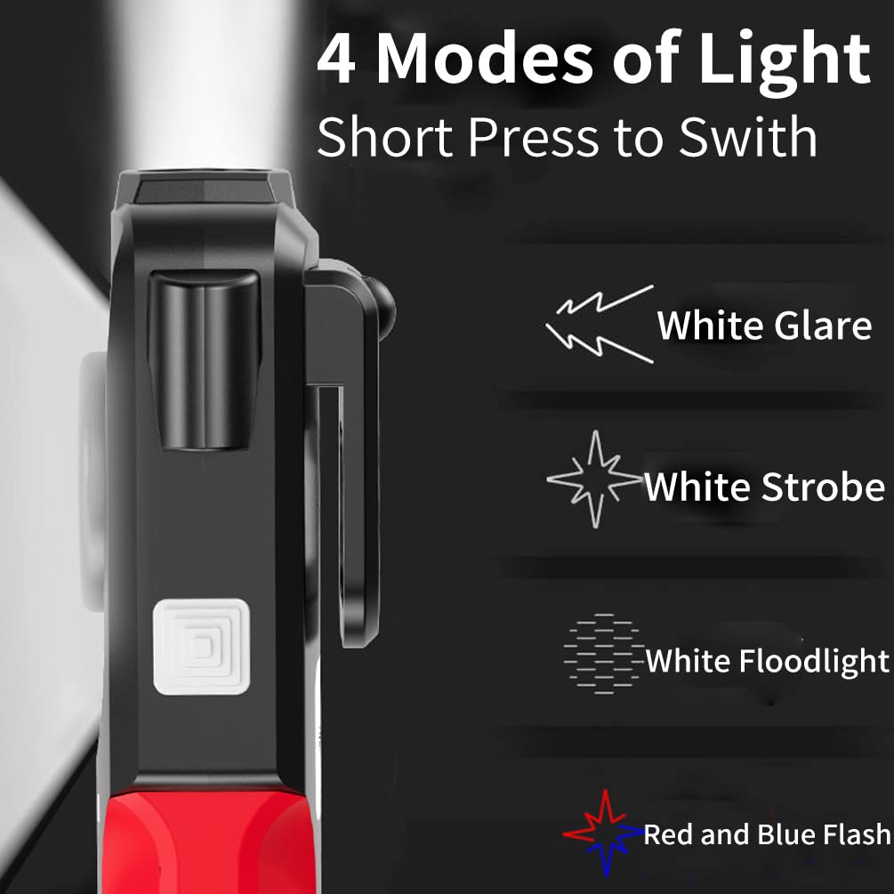BY-J Car Flashlight, LED Work Light with 4 Modes, Rechargeable, Window Breaker, Seatbelt Cutter, Model JWL-888-Red