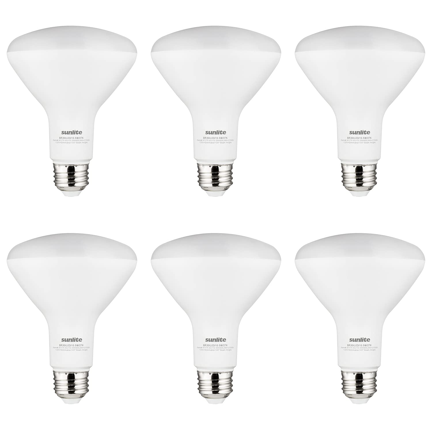 Sunlite LED BR30 Recessed Light Bulb, 10.5 Watt (65w Equivalent), 800 Lumens, Medium E26 Base, Dimmable Flood, UL Listed, 2700K 