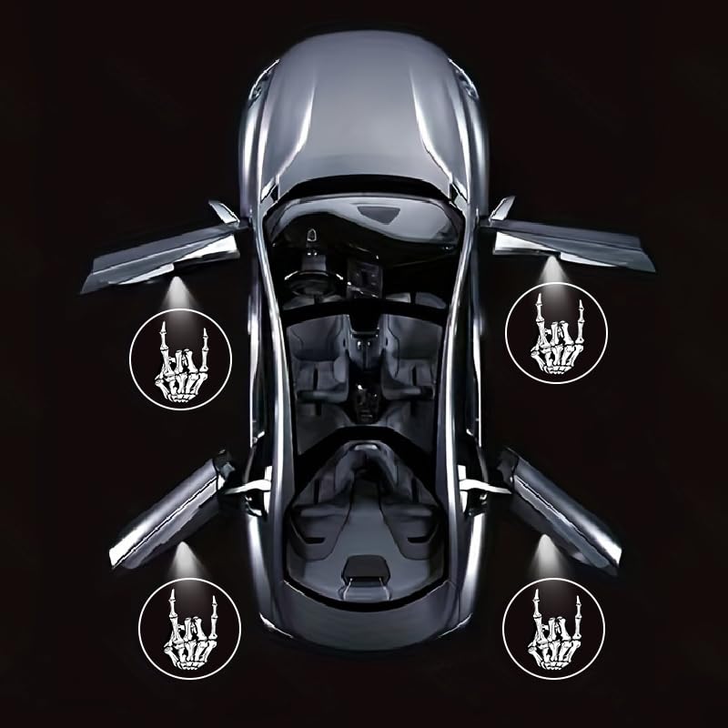 Lmzljz 4Pcs No Fade Car Door Lights Skeleton Door Lights Logo Projector Led Shadow Welcome Lamp Skeleton Car Accessories Arm Skull Finger Gifts Suitable For All Vehicles Motorcycle