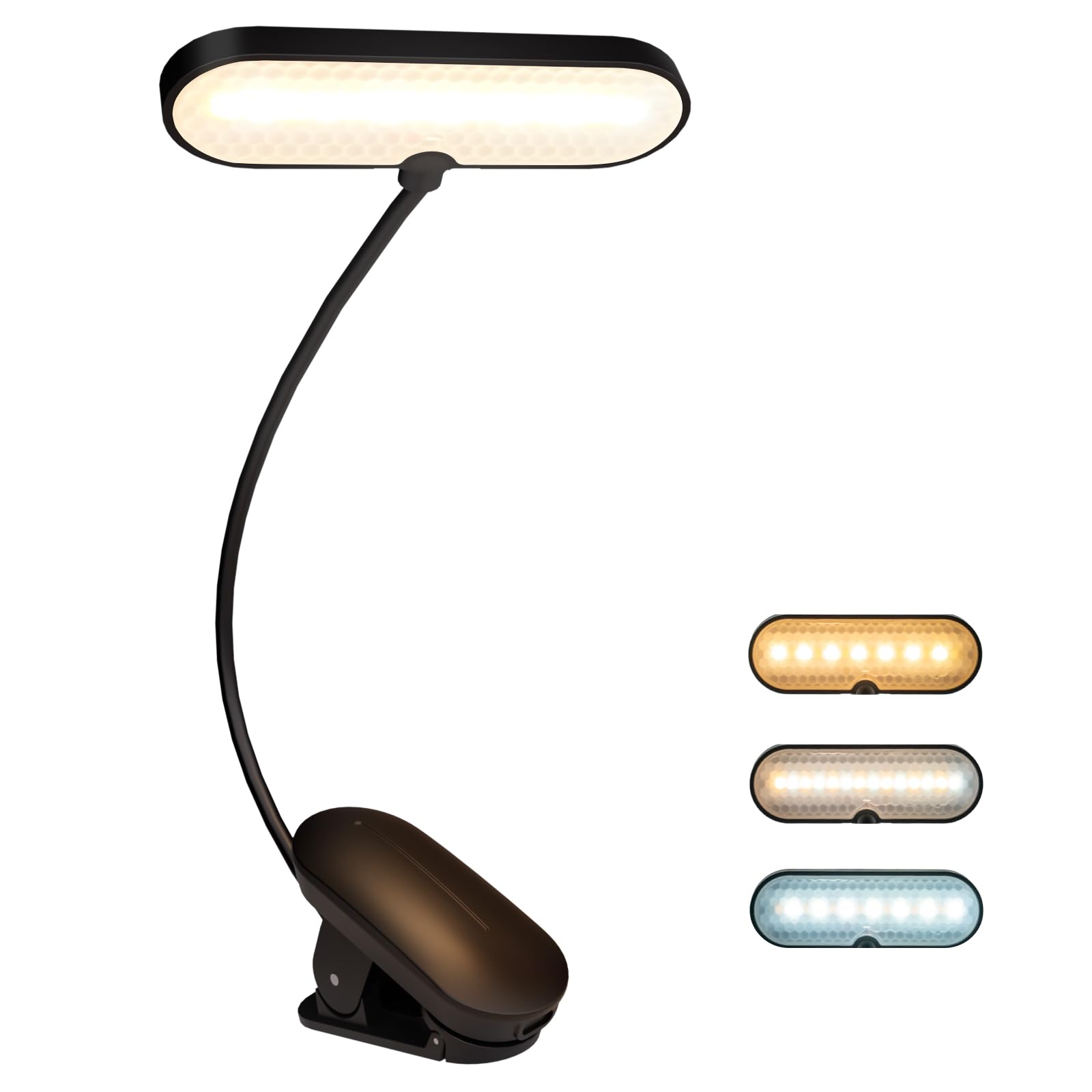 Yollber Rechargeable Book Light - 14 LEDs, 3 Color Modes, Stepless Dimming, USB-C, 70-Hour Runtime, 360° Gooseneck, Small,