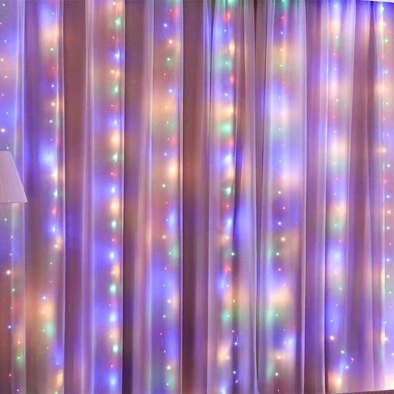 100 Led Colorful Curtain Light For Party/Wedding/Festival/Christmas,Window Blinking String Light For Bedroom/Living Room,Usb Plu