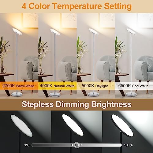 OUTON Smart LED Floor Lamp, 30W Dimmable, Alexa/Google Compatible, Silver Grey, Model MF18228