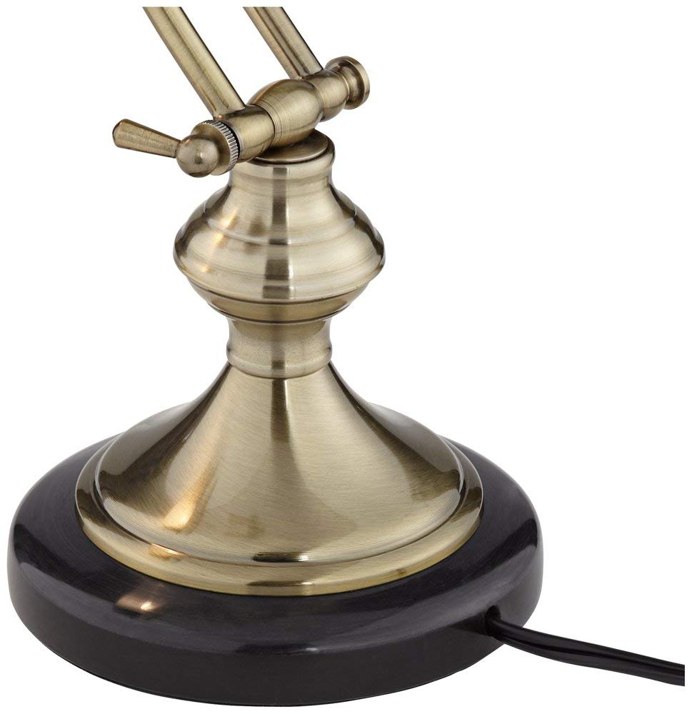 Regency Hill Banker Desk Lamp - 12in High, Antique Brass, Metal Shade, Adjustable Arm, Ideal for Living Room, Bedroom, Home Office