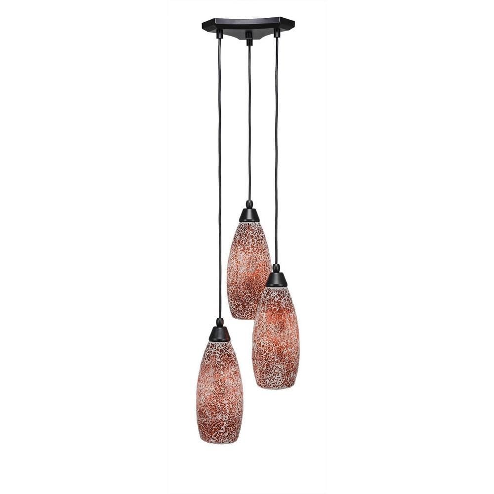 Toltec Lighting 28-Mb-5066 Europa 3 Light Multi-Light Mini Pendant With Red Fusion Glass, 5.5&quot;, Matte Black