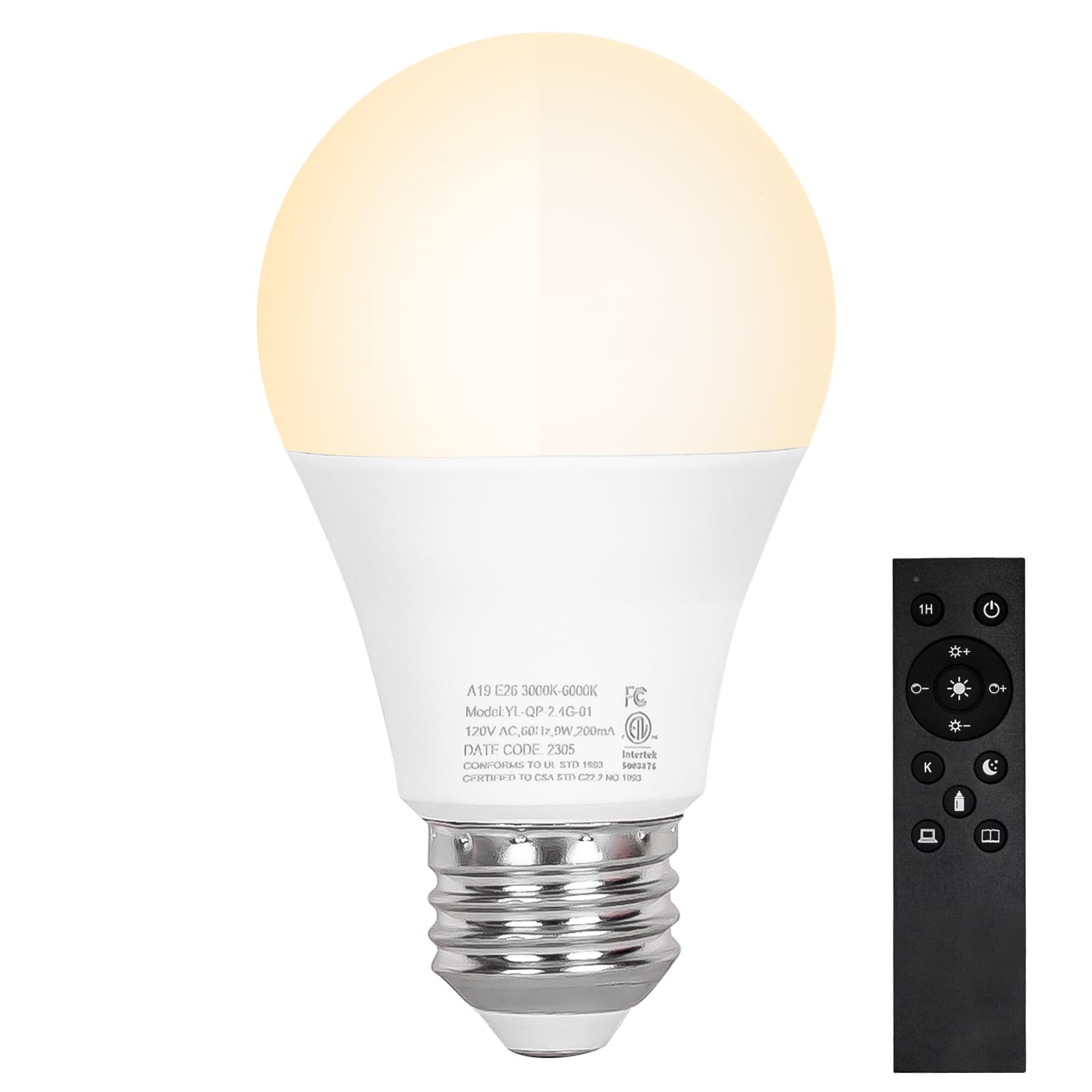 Brilvibera A19 Led Light Bulbs, E26 Dimmable Bulb With Remote Control, Warm White 2700K-6000K, 35000+ Hours Lifespan, Edison Dim