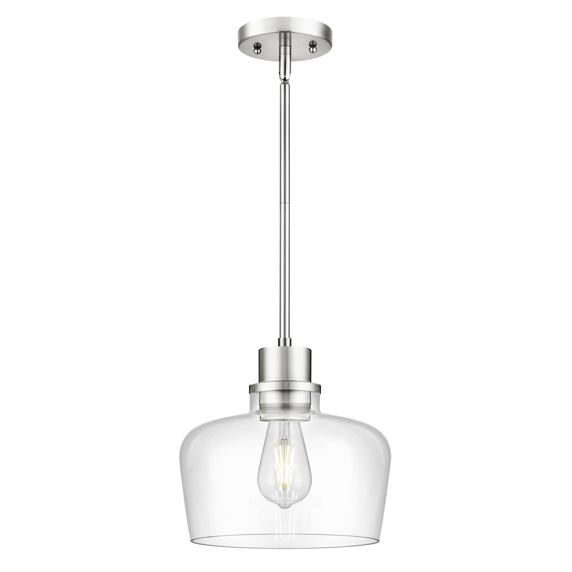 Emak 10 Inch Brushed Nickel Pendant Light, Modern Large Pendant Lights Kitchen Island, Hanging Lights With Clear Glass Shade For
