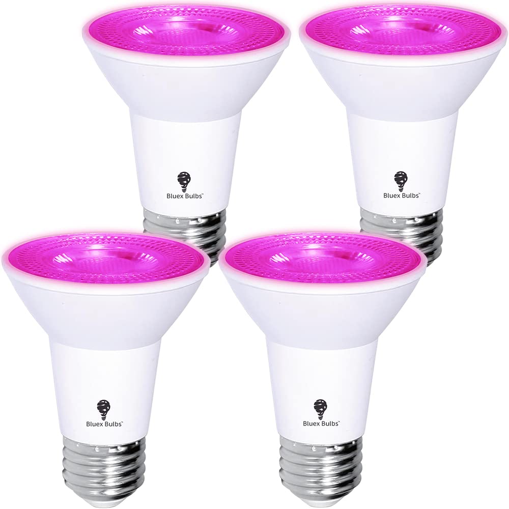 4 Pack Bluex Led Par20 Flood Pink Light Bulb - 8W (65Watt Equivalent) - Dimmable - E26 Base Pink Led Lights, Party Decoration, P