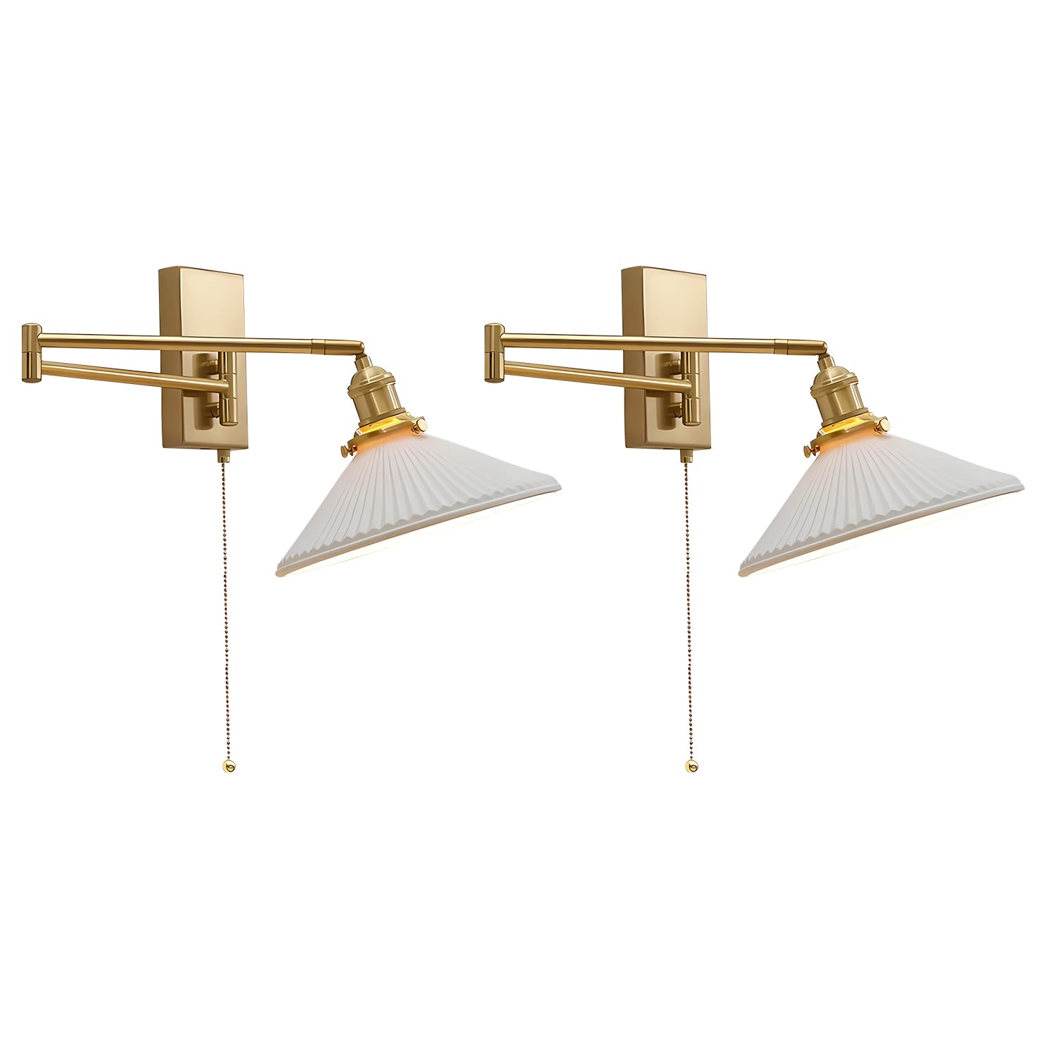 Magiroz Wall Sconces Set of 2 Brushed Gold Wall Mounted Swing Arm Light Fixture Retro Industrial Hardwired Wall Lamps with Pull Chain Bathroom Vanity Sconces Wall Lighting Indoor Wall Lights MWL14A-2