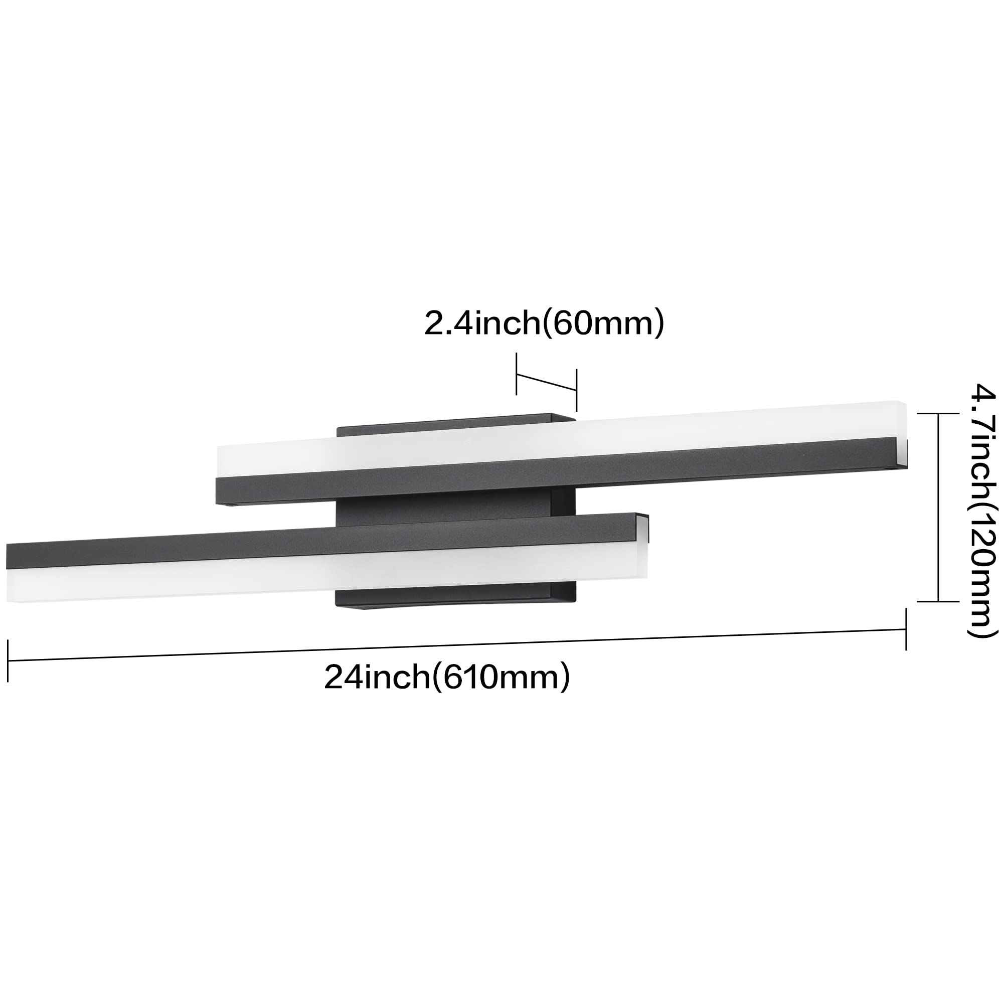 PRESDE 24in Dimmable LED Bathroom Vanity Light Fixture - Black Metal, Cold White 6000K, Model 6660-610mm