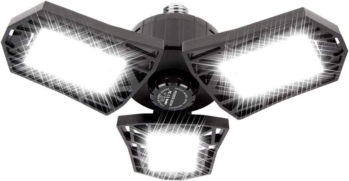KONPWAY Deformable LED Garage Lights - 5000 Lumen, 50W, 2 Pack, Daylight, Plastic Metal, Model Garage Light 50W-2