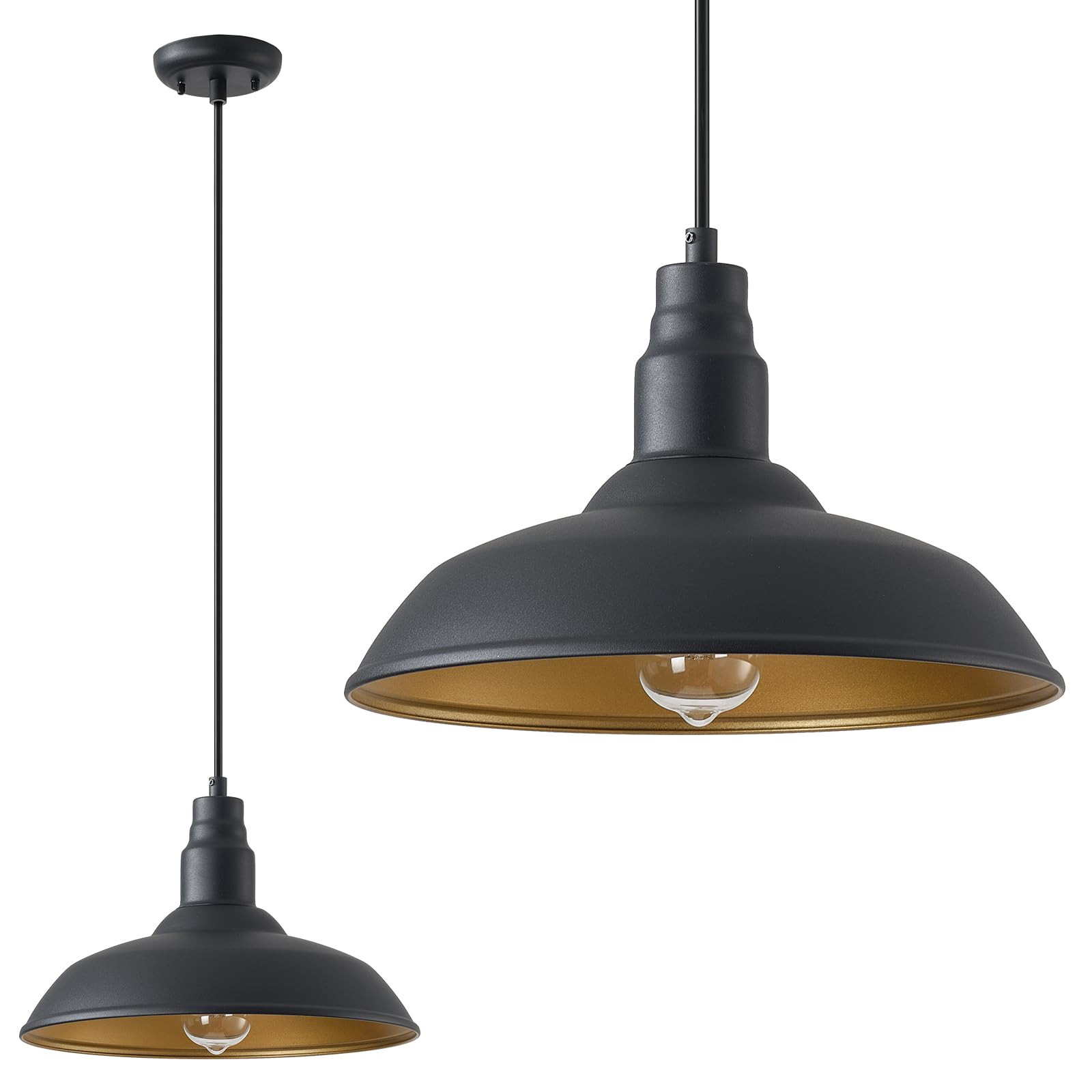 GOALPLUS Farmhouse Pendant Lights with Large 14 Inch Dome, Barn Style Hanging Light Fixture for Kitchen, Dinning Room, Black Cei