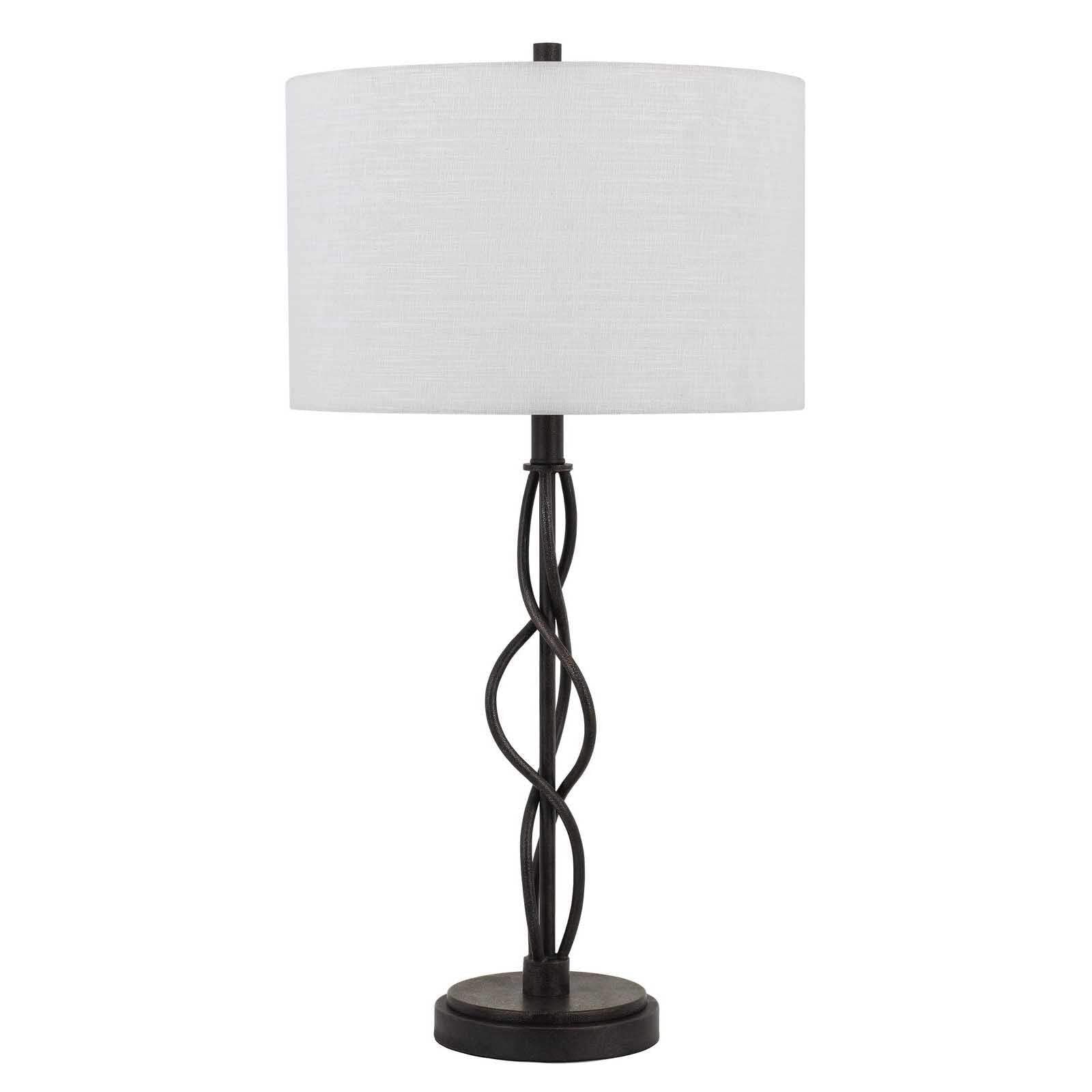 HomeRoots Metal Table Lamp 30 in. with Off White Drum Shade, Model 524701, Bronze Finish