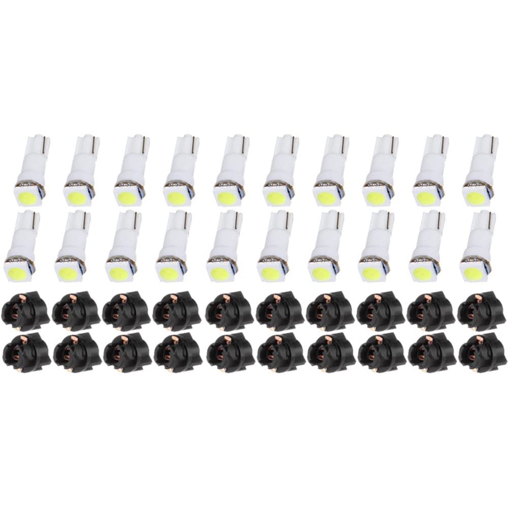 cciyu 20 Pack Xenon White Car T5 Wedge 17 37 70 5050 1SMD LED Instrument Panel Cluster Plug Lamp Dash Light Bulb Bulbs w/Twist Sockets