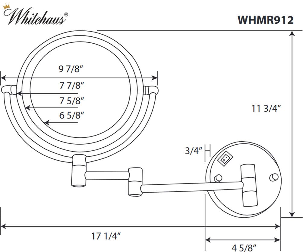 Whitehaus Collection Round Wall Mount Dual Led 7X Magnified Mirror, 17.3 X 4.6, Brushed Nickel, Model Whmr912-Bn