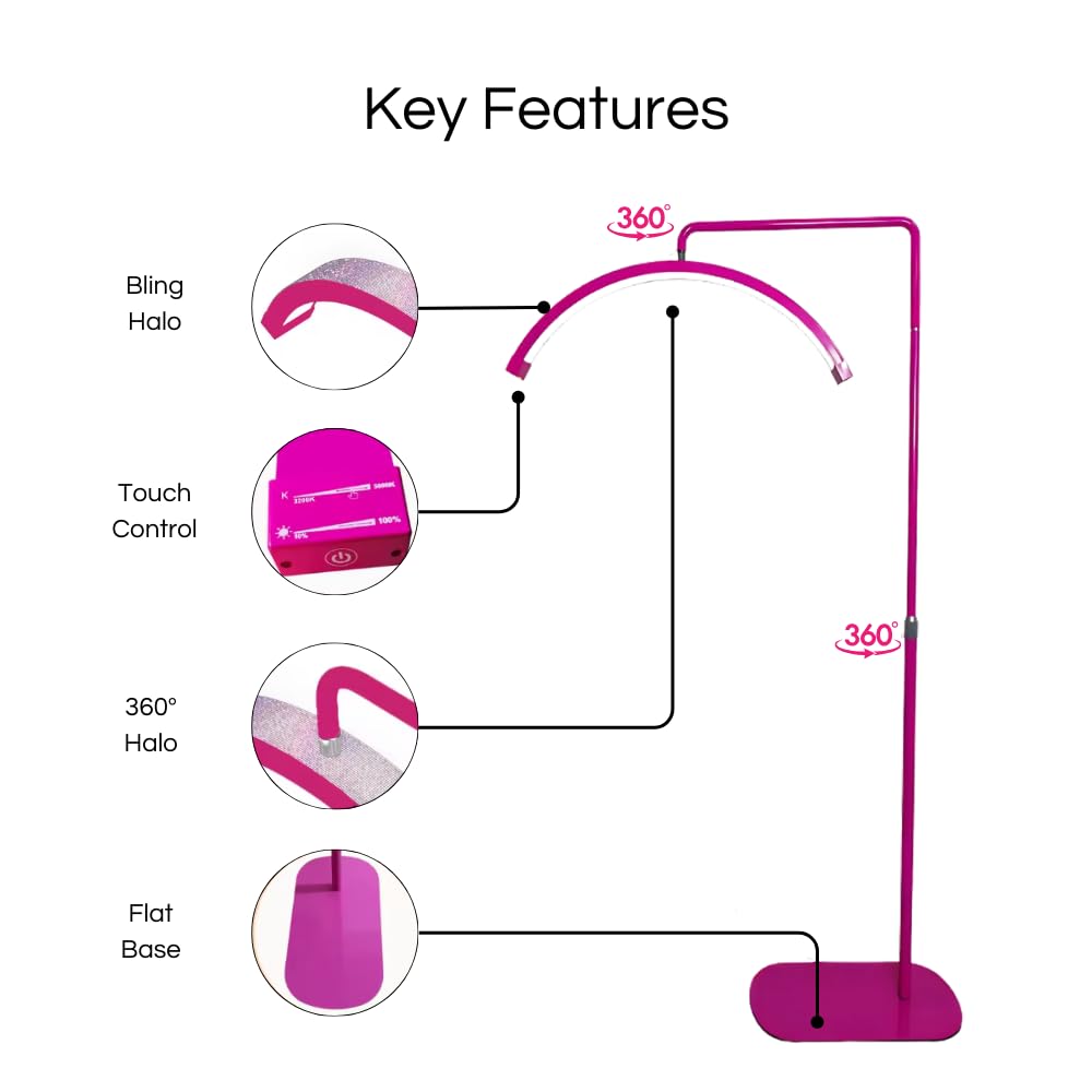 Atlas View Dimmable LED Moon Light - Adjustable Height Bling Lamp, Hot Pink, Model 4, Aluminum for Estheticians & Nail Techs