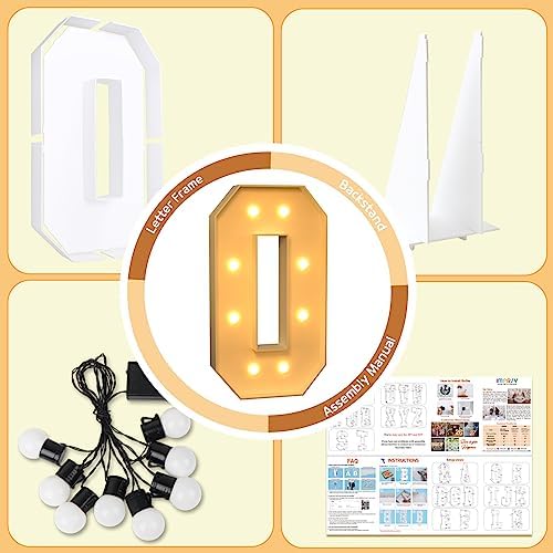 Imprsv 3Ft Block Marquee Letters, Marquee Light Up Letters For Birthday Baby Shower Party Backdrop Decor, Large Light Up Letters For Wedding Decorations Engagement Party Decorations, Letter O