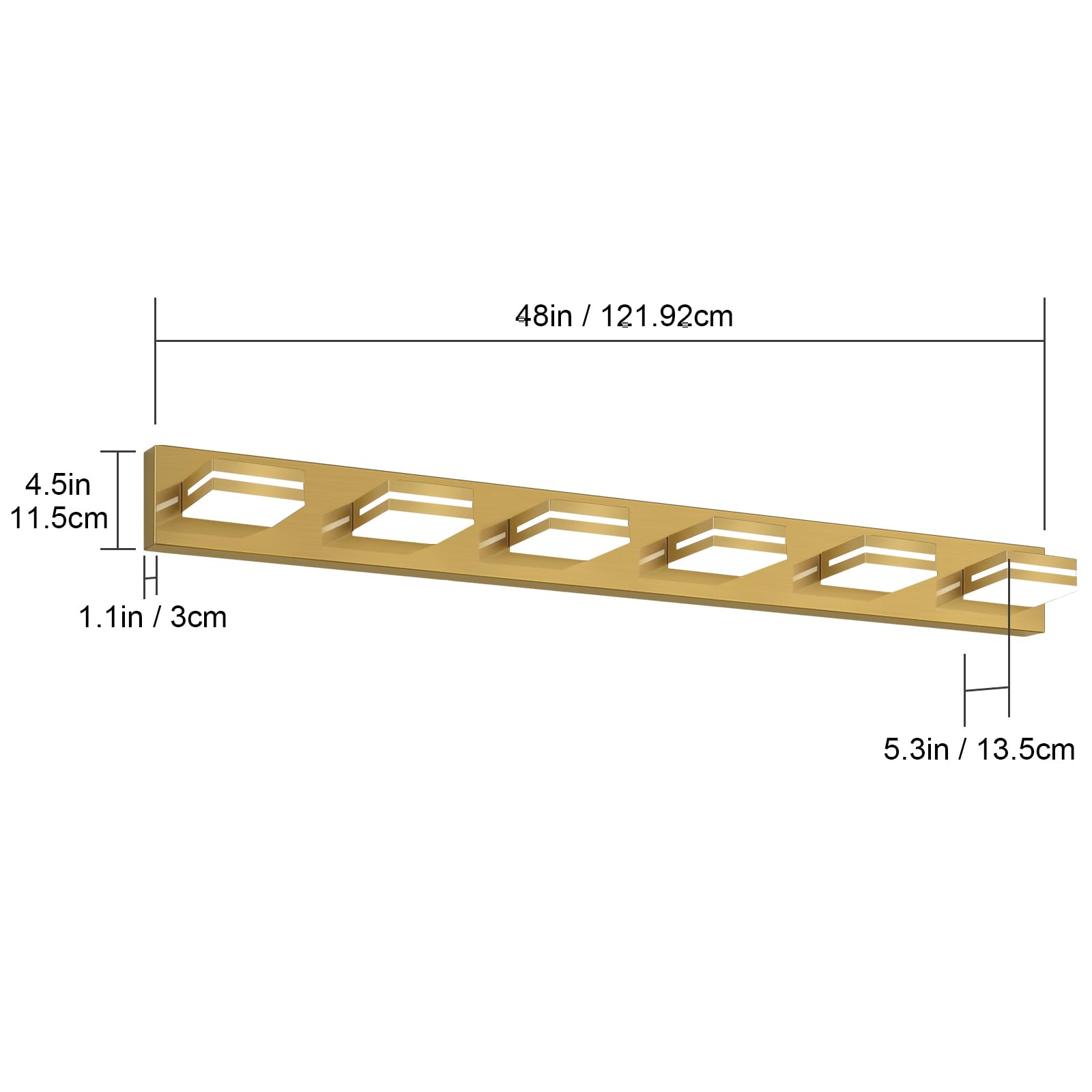 SineRise LED Bathroom Vanity Light Fixture, 6-Light, 48-Inch, Brass, Acrylic, Non-Dimmable, Cool White 6000K
