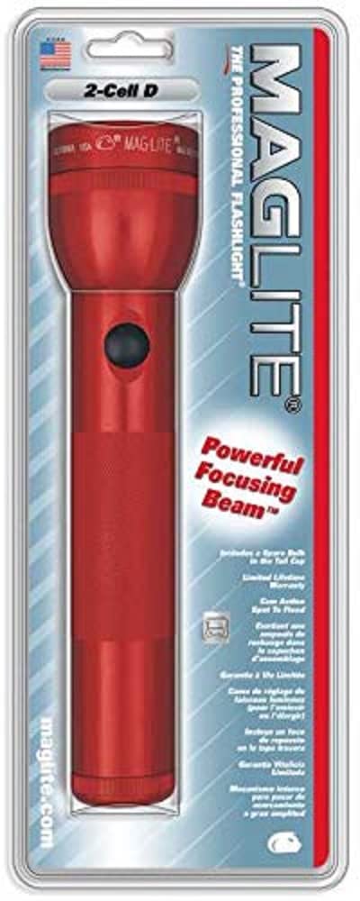 Maglite Heavy-Duty Incandescent 2-Cell D Flashlight, Red