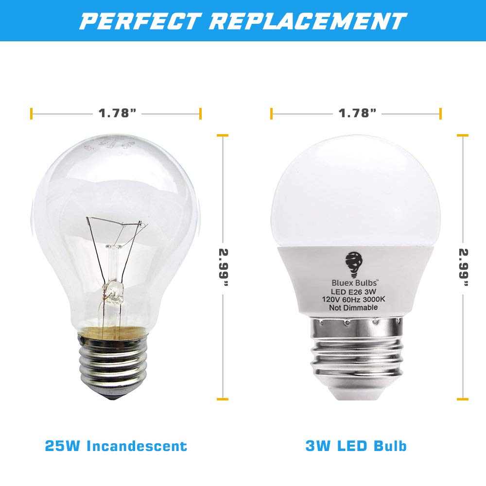 Bluex Bulbs 8 Pack 3W LED G14 Light Bulbs, 3000K Warm White, E26 Base, 120V, Ideal for Bedroom, Table Lamp, Kitchen Fixtures