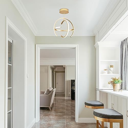 VIOLOEMI Modern Gold LED Chandelier, Round Adjustable Pendant Light Fixture, 15.75 Inch, Aluminum, Model 3019-GD40
