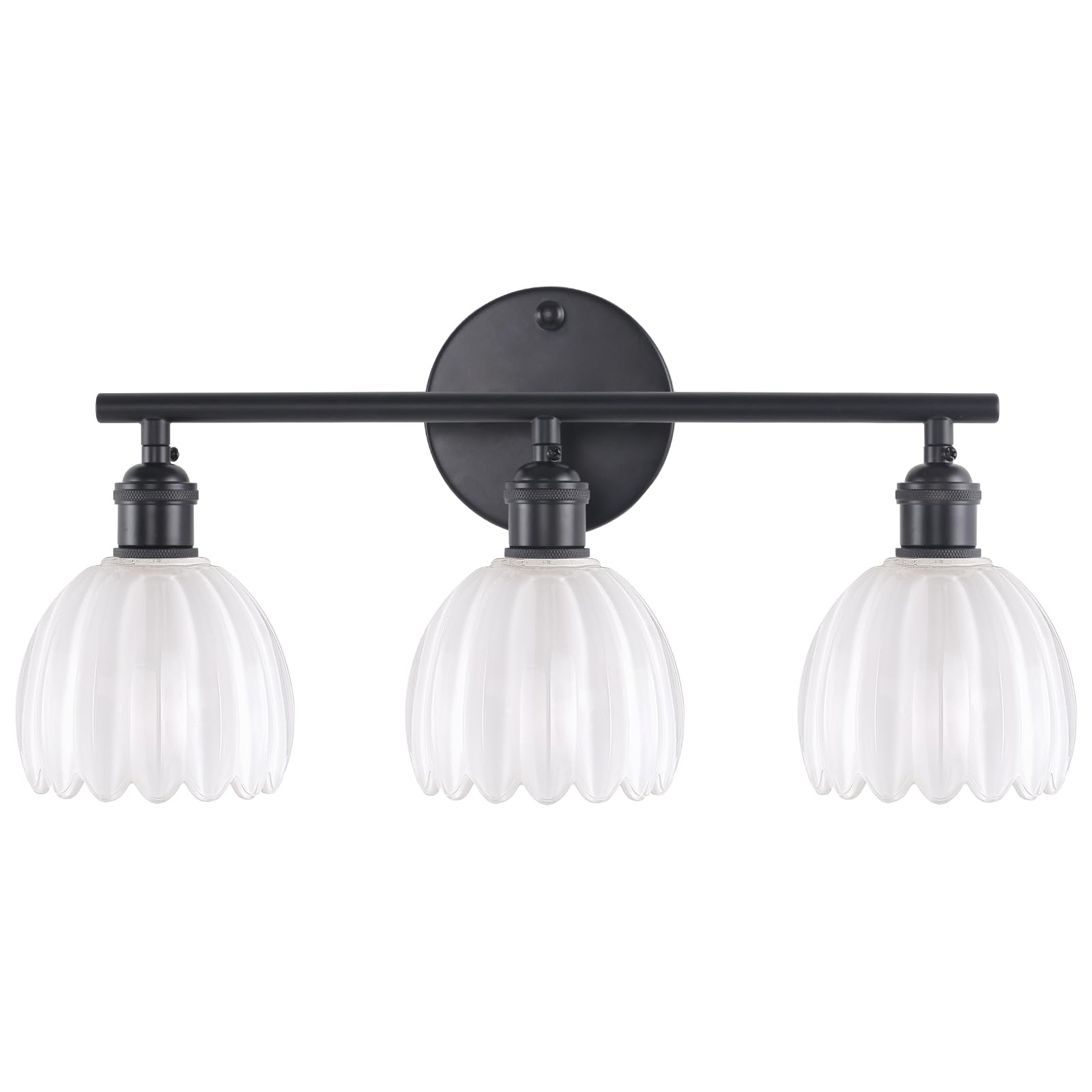Shenmoyl Bathroom Light Fixtures  3-Light Black Vanity wall Light Over Mirror with White Tulip Glass Shade for Bedroom Living Room (Bulb Not Included)