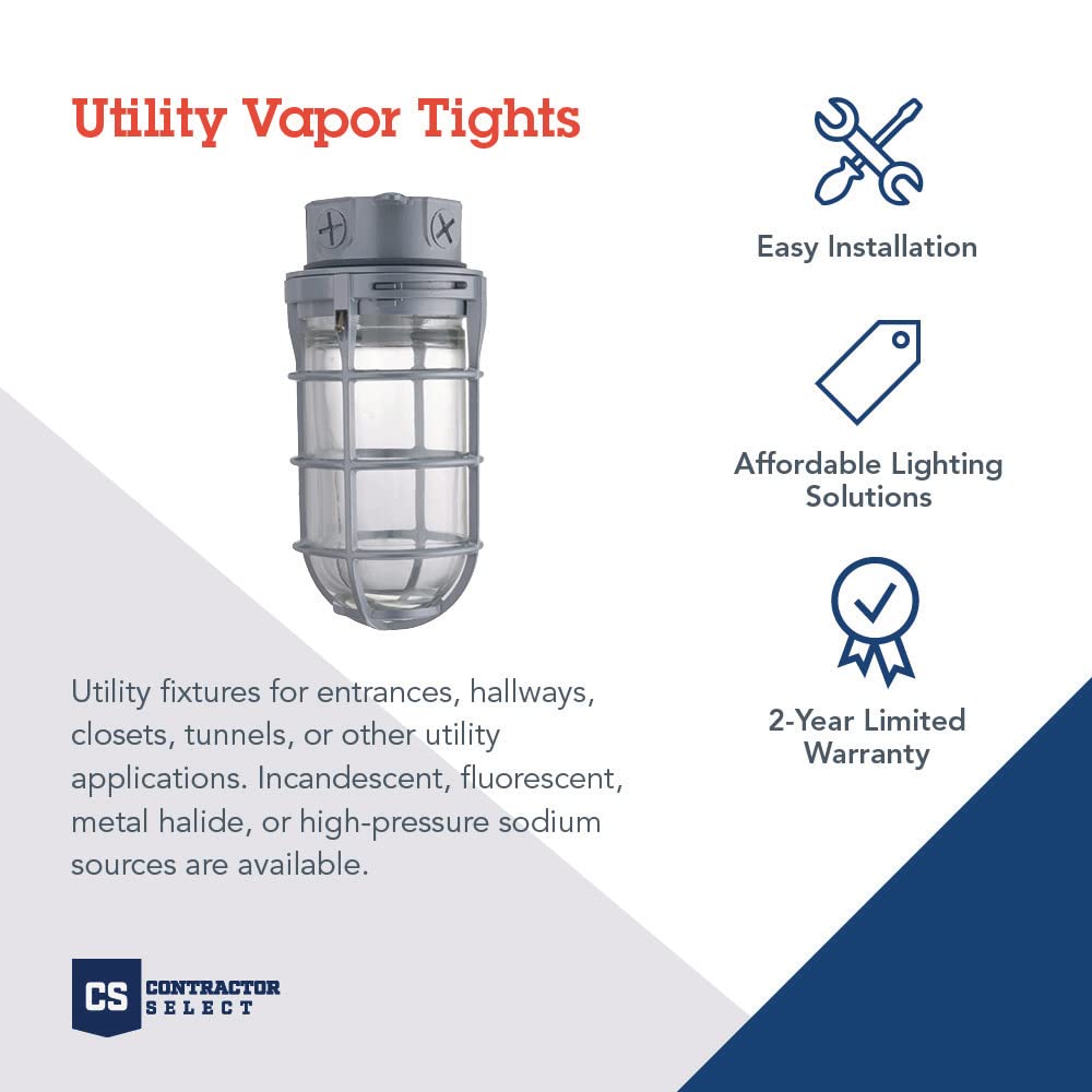 Lithonia Lighting VC150I M12 Utility Vapor Tight Wall Lamp, 150W, Gray, Indoor/Outdoor, Includes Junction Box, Industrial Style