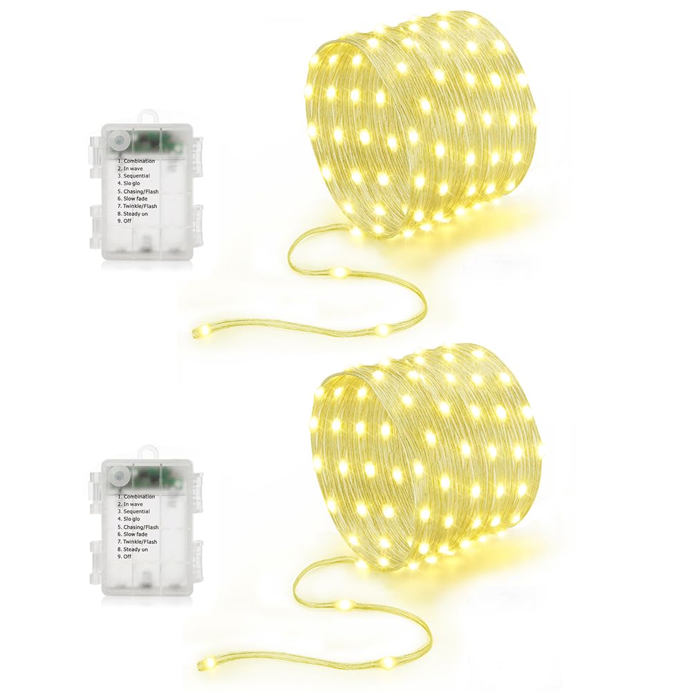 Battery Operated String Lights (2 Pack)  16.5ft 50 LED Twinkle Fairy String Lights Battery Powered with Auto Timer for Indoor Outdoor Christmas Trees Wreath Decoration Party Bedroom Garden Warm White