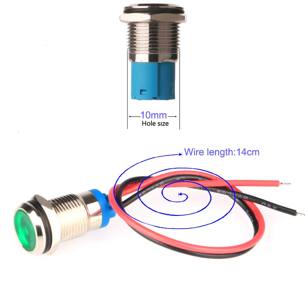 Gebildet 10mm LED Metal Indicator Light, Waterproof Signal Lamp, AC/DC 12-24V, Multicolored, Model 61c035c4-2c83-4999