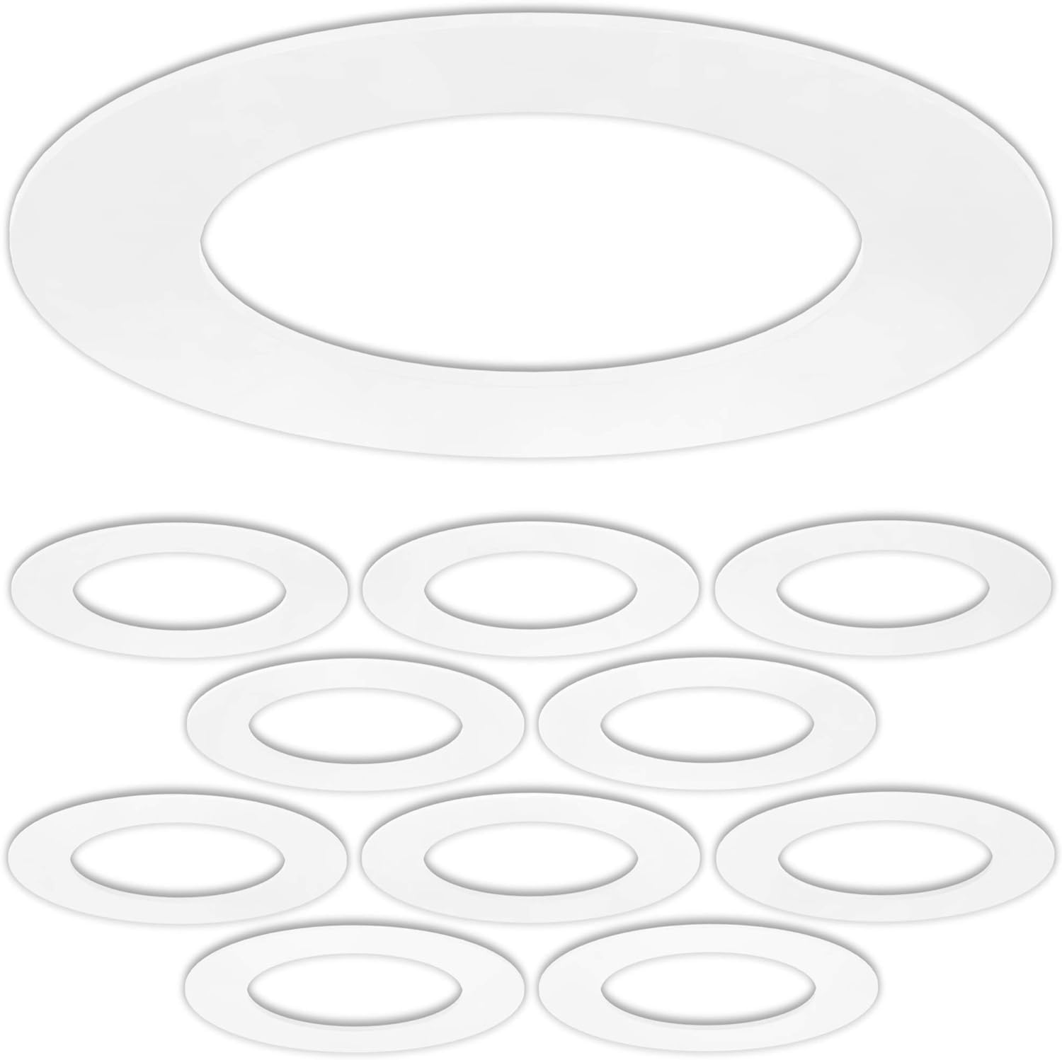harrrrd 10 Pack Gloss White Goof Trim Ring for 4in Recessed Can Light, Plastic, Outer Diameter 6.7in, Inner Diameter 4.2in
