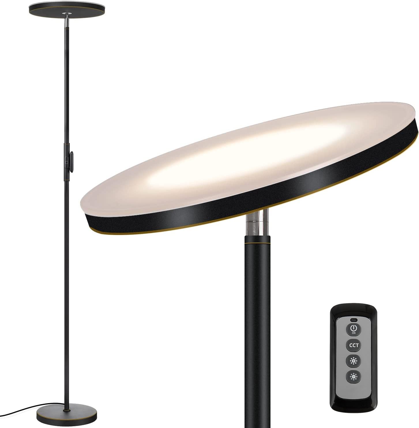 JOOFO Floor Lamp - 30W Super Bright LED Torchiere with Remote & Touch Control - Black-Gold