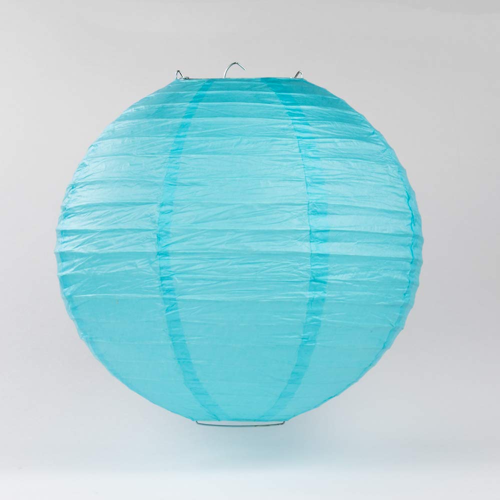 Luna Bazaar Premium Paper Lantern Lamp Shade (12-Inch, Parallel Ribbed, Ice Blue) - Chinese/Japanese Hanging Decoration - For Pa