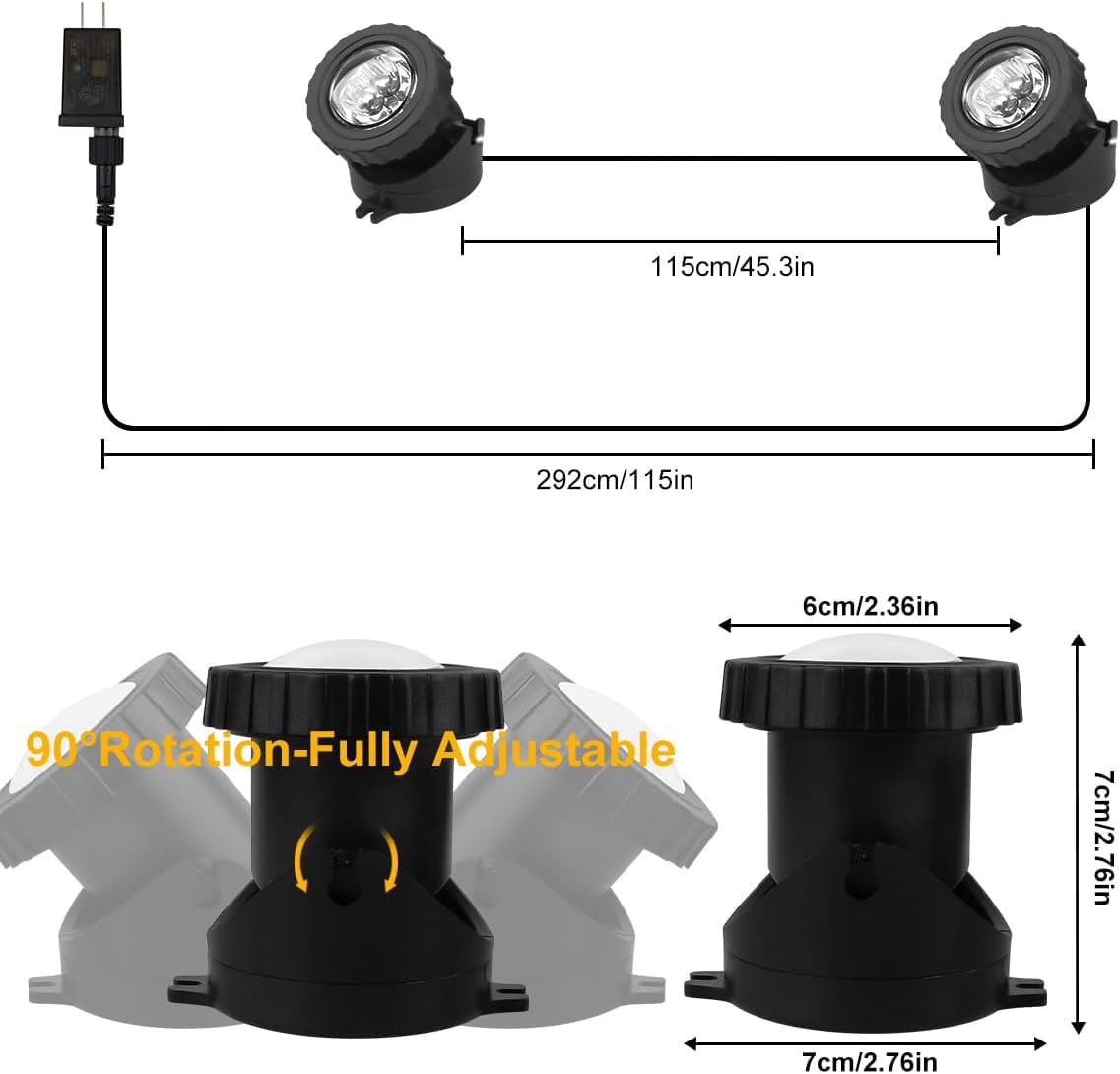 CREPOW RGB Underwater Pond Lights - Super Bright LED Submersible Spotlights, Bluetooth Control, IP68 Waterproof, Set of 2, Multicolor