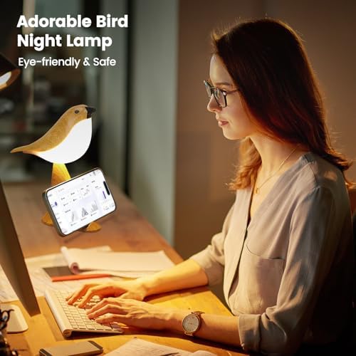 Small Cute Bird Table Lamp With Timer, Touch & Remote Control Bird Night Light, Cordless Bedside Lamps, Desk Lamp For Reading, 3
