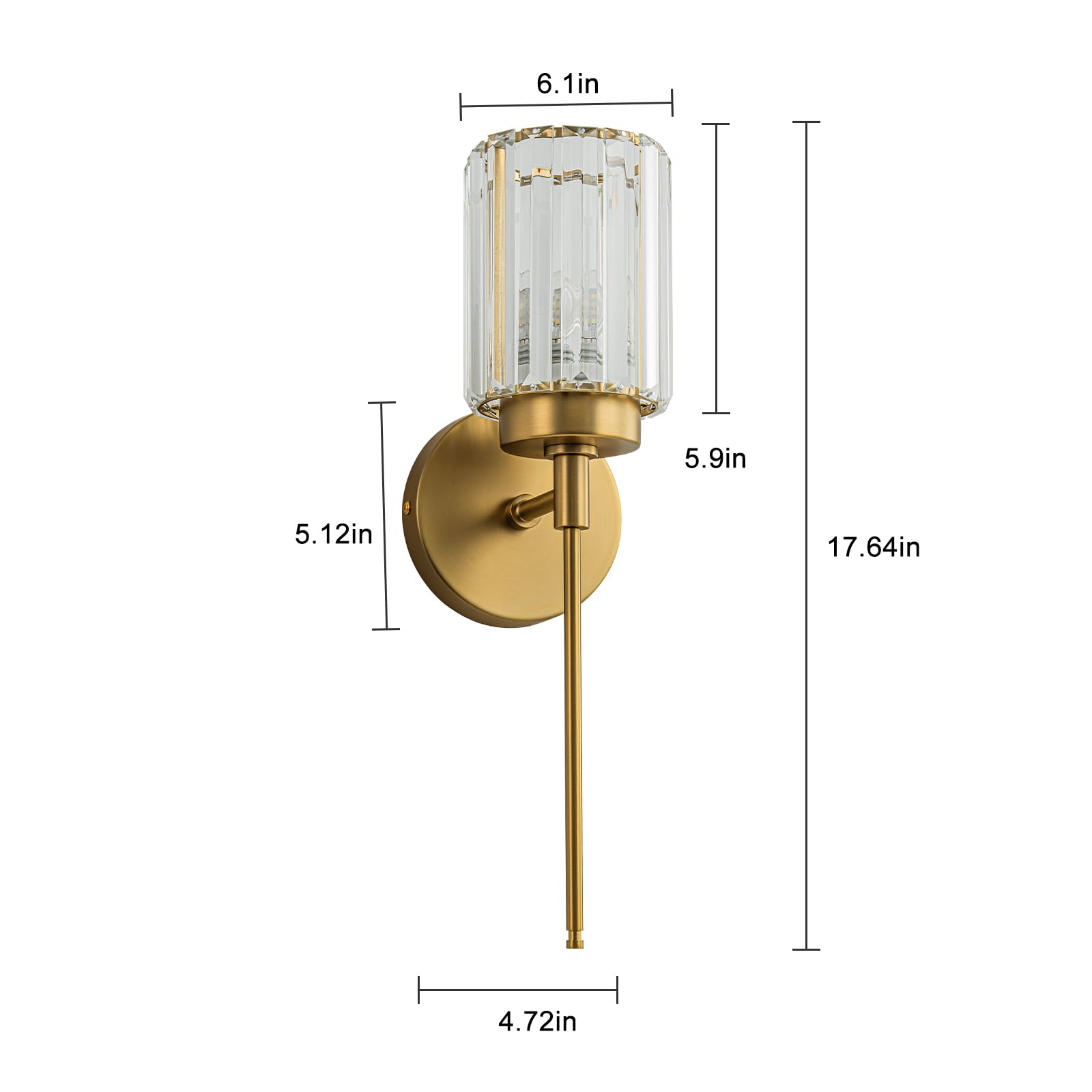 Huoku Single Gold Wall Sconce, Modern Vanity Lighting Fixture With Crystal Shade, 1-Light Wall Lamp For Bathroom Bedroom Mirror