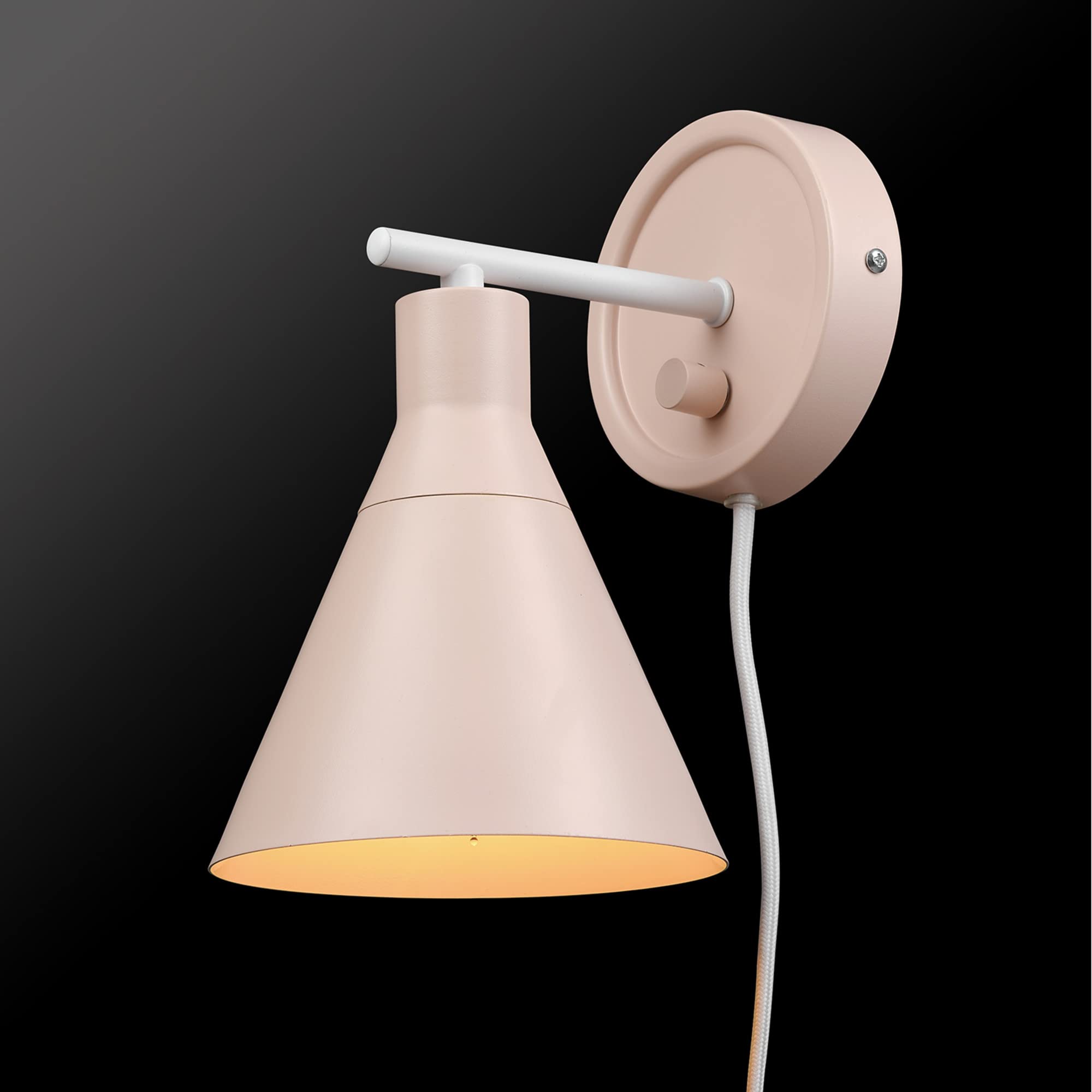 Globe Electric 65543 1-Light Dimmable Plug-in or Hardwire Wall Sconce, Matte Blush Pink, Matte White Accent, Stepless Dimming Ro