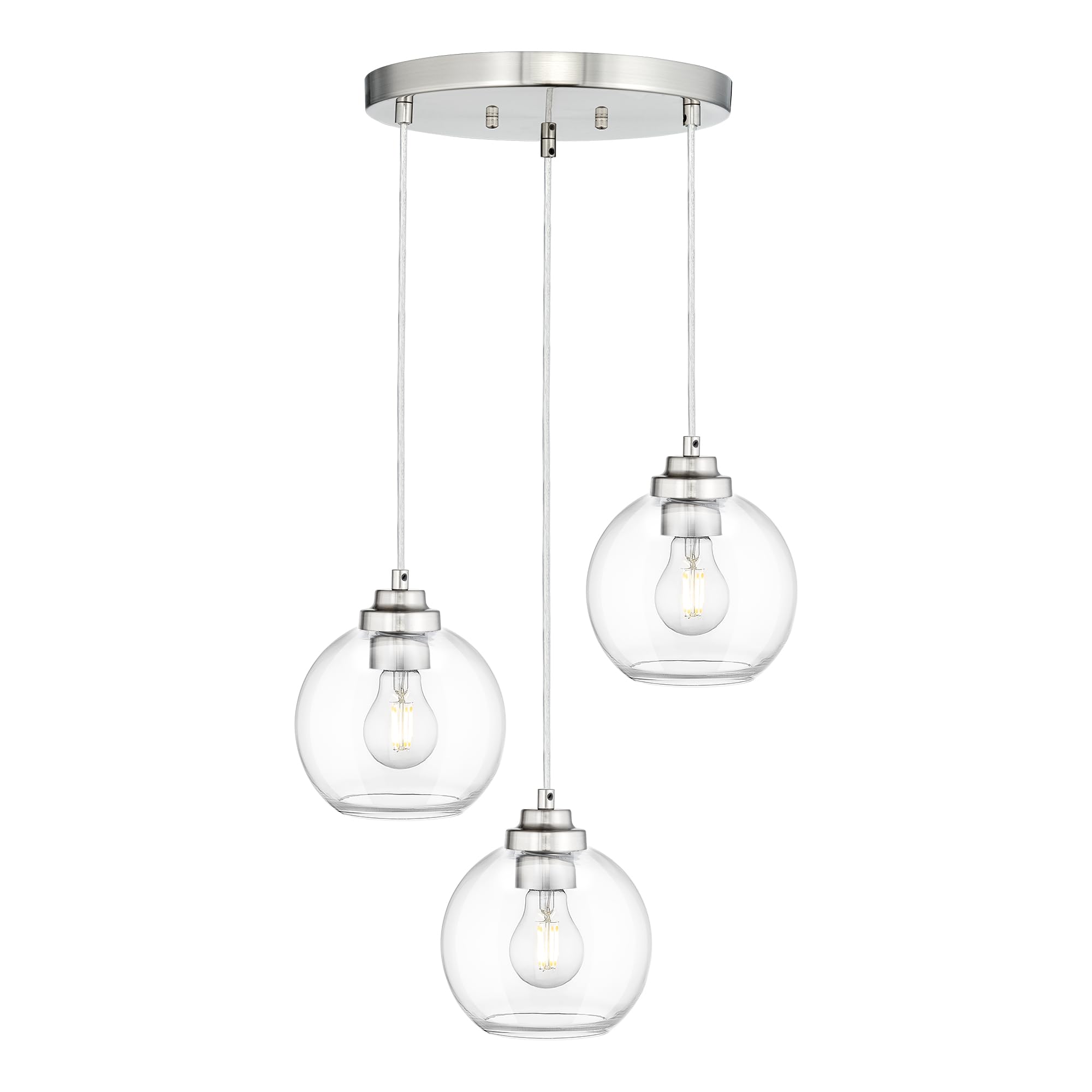 JAZAVA 3-Light Black Pendant Light Fixture, Globe Cluster Hanging Light, Kitchen Island Lighting with Clear Glass for Dining Roo