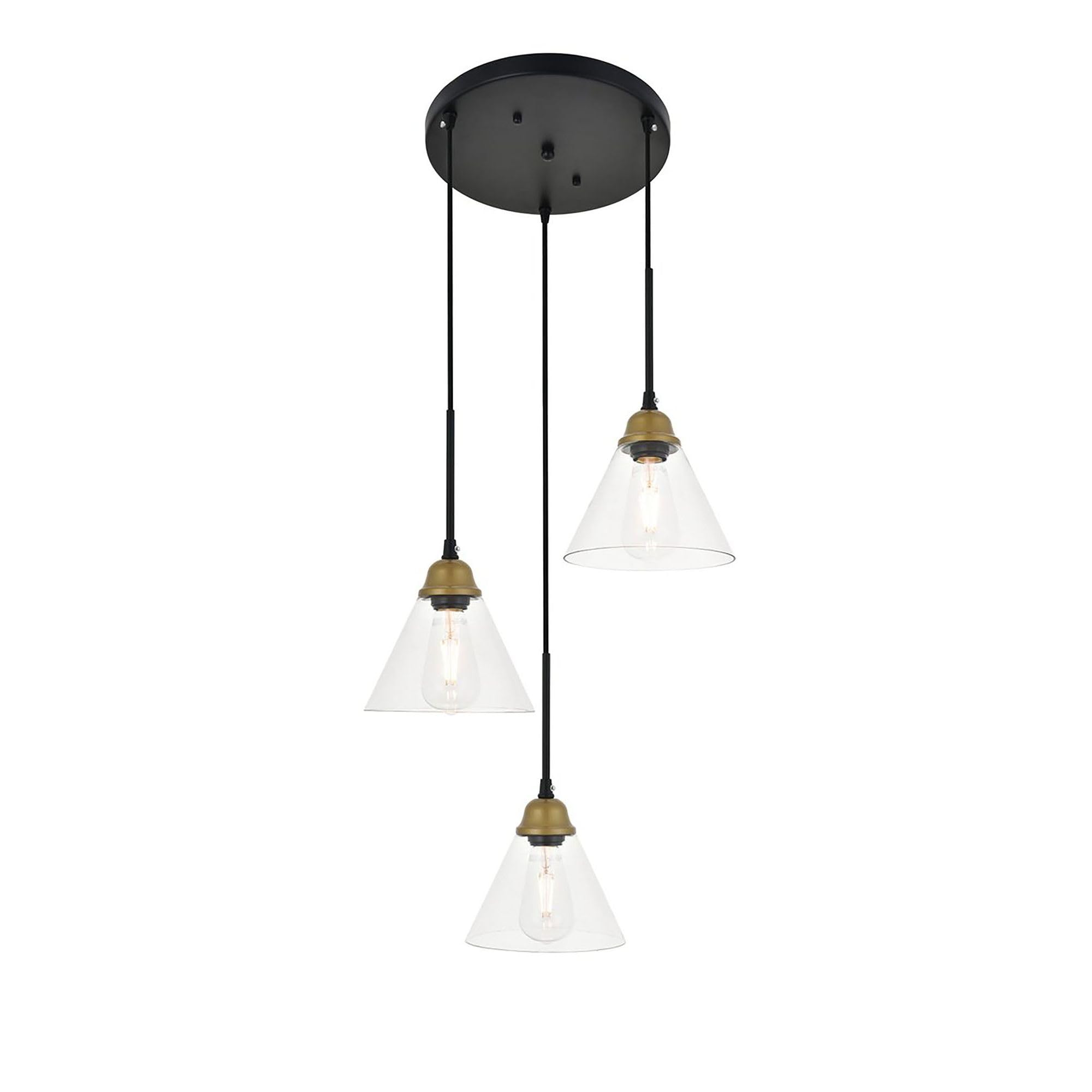 Elegant Lighting Living District Indoor Modern Home Decorative Bright Ceiling Histoire 3 Light Brass and Black Pendant