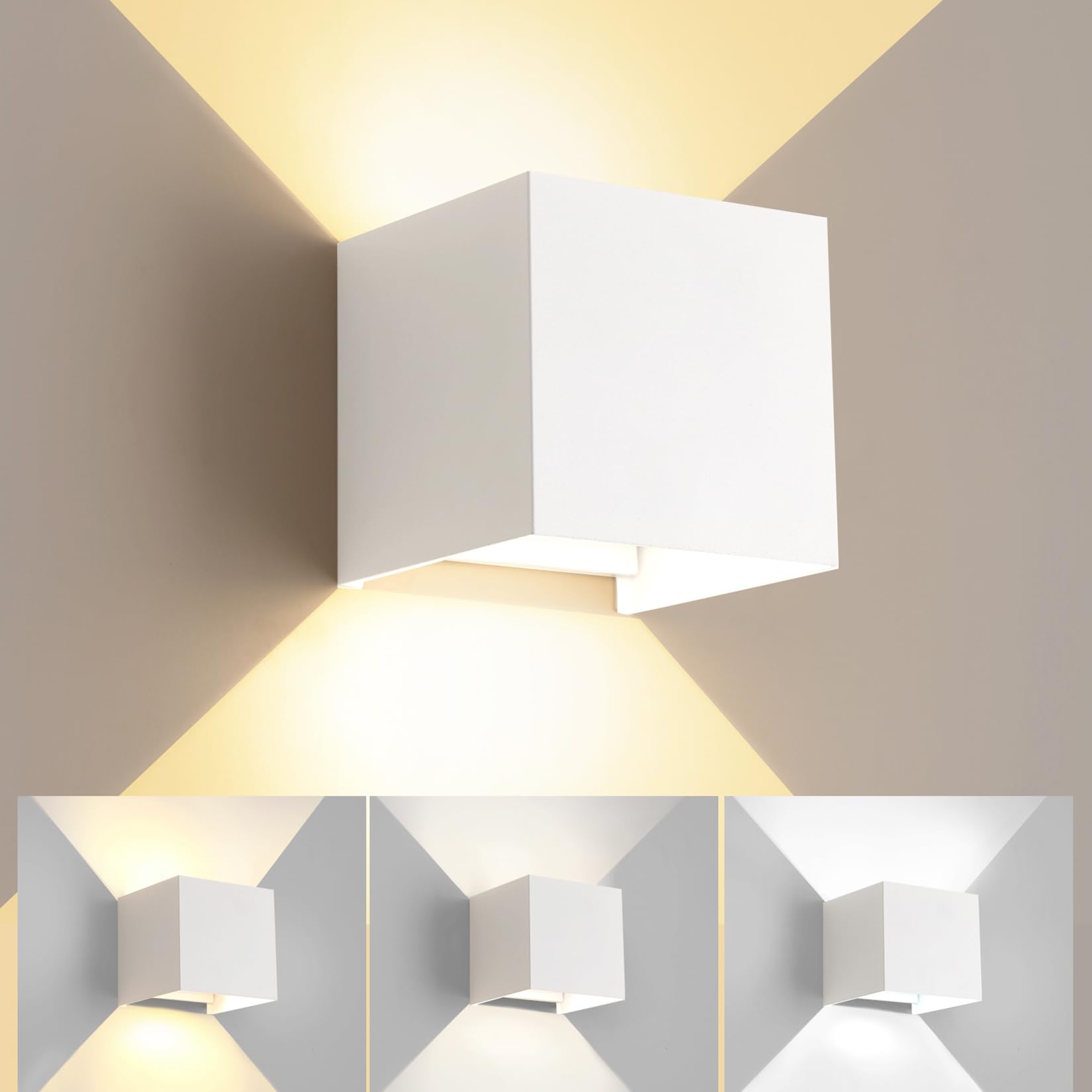 Led 15W Outdoor Sconce Lights Exterior/Interior 3 Colors Adjustable Wall Light Fixture Ip65 Waterproof Porch Exterior Wall Sconce Modern Outdoor Lighting Square Aluminum White Up And Down Lights