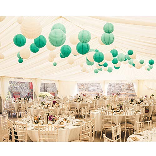 Famolay Green Paper Lanterns 12 Pcs Assorted Size Of 6'' 8'' 10'' 12'' Chinese Round Paper Hanging Decorations Ball Lanterns Lam