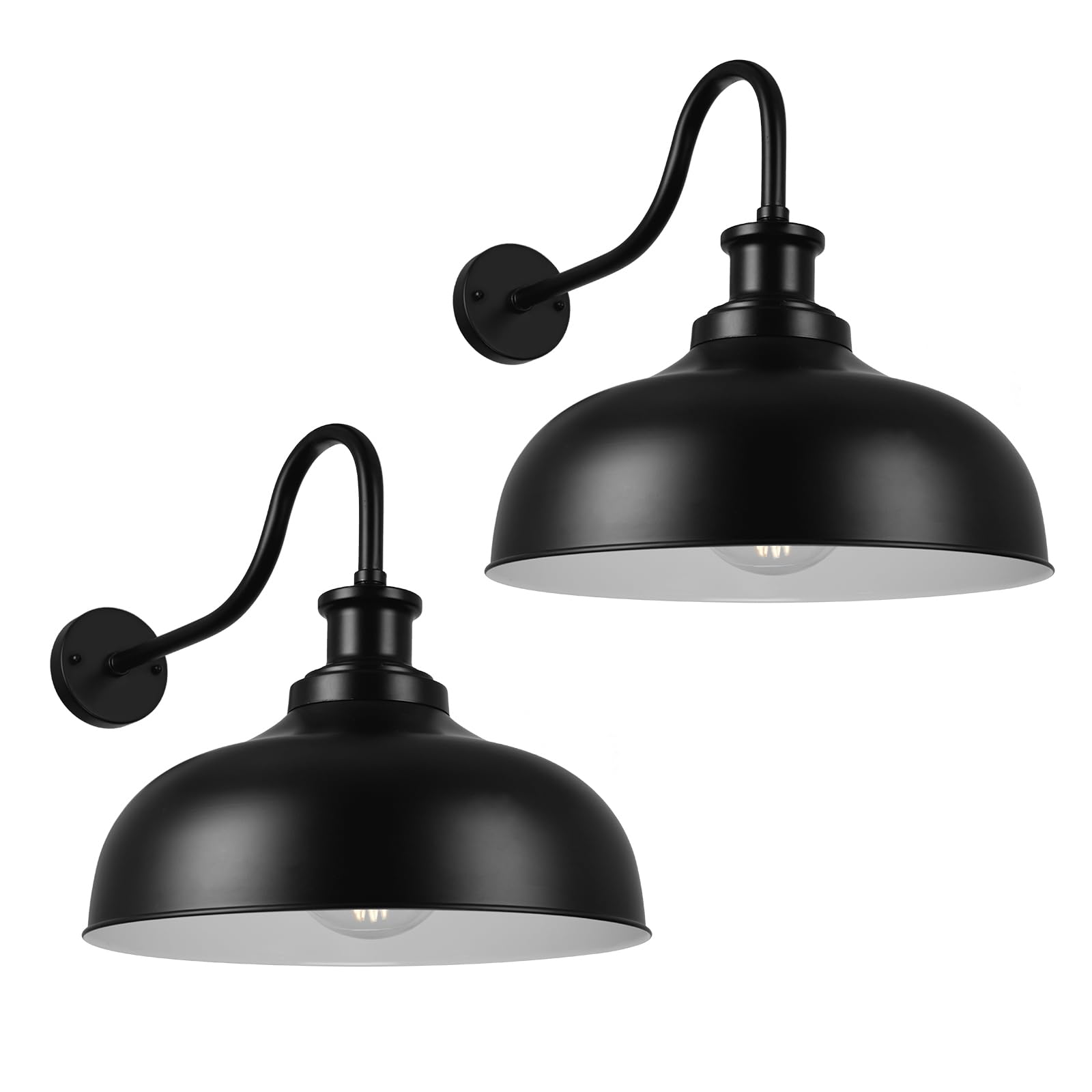 Diyel Outdoor Barn Lights 14 Inch Dome Outdoor Wall Sconce Farmhouse Exterior Wall Mount Light Vintage Wall Lighting Fixture Industrial Black Wall Lantern For Porch  Entryway  Garage  2 Pack