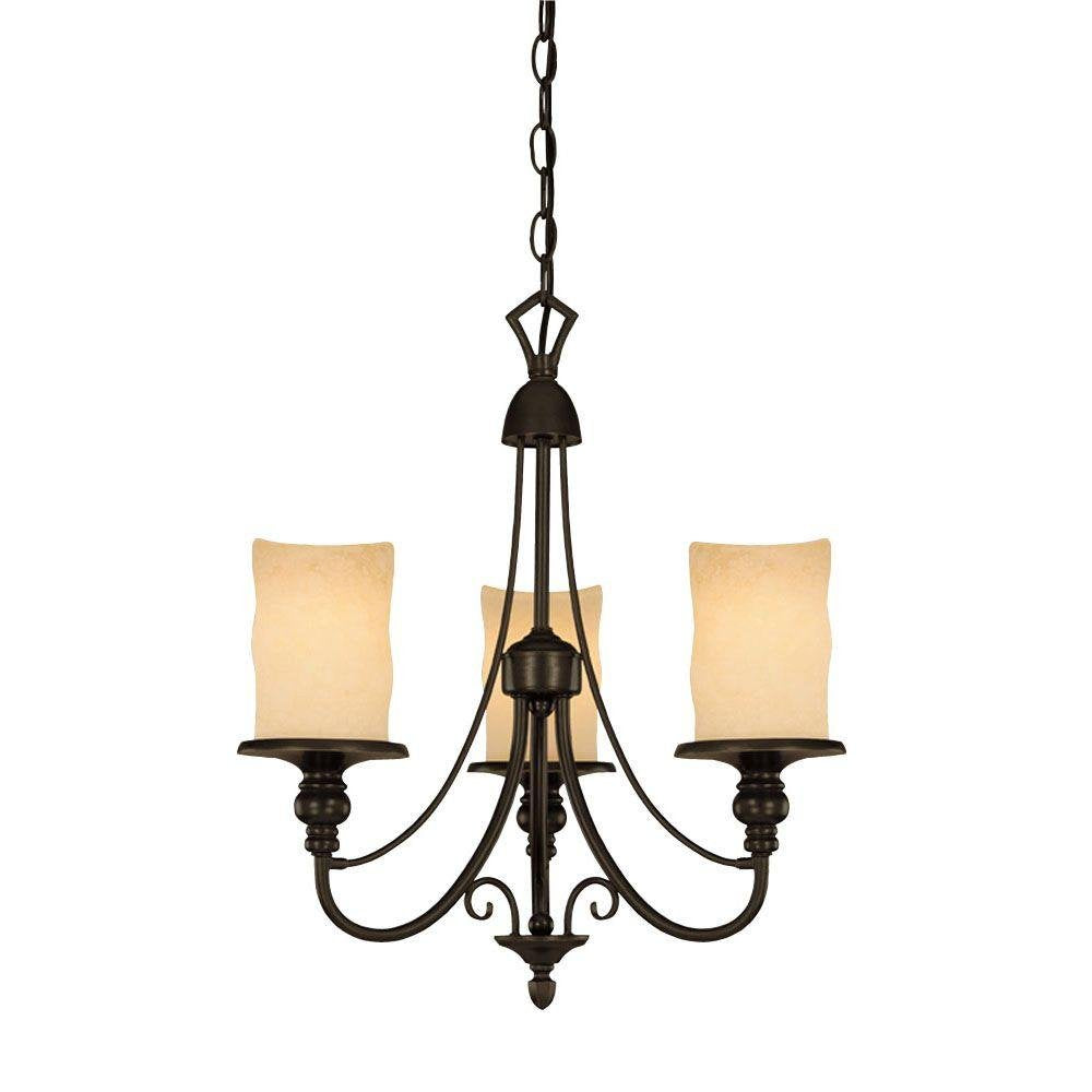 Westinghouse 69000 Hearthstone Three-Light Chandelier, Burnished Bronze Patina Finish with Burnt Scavo Globe