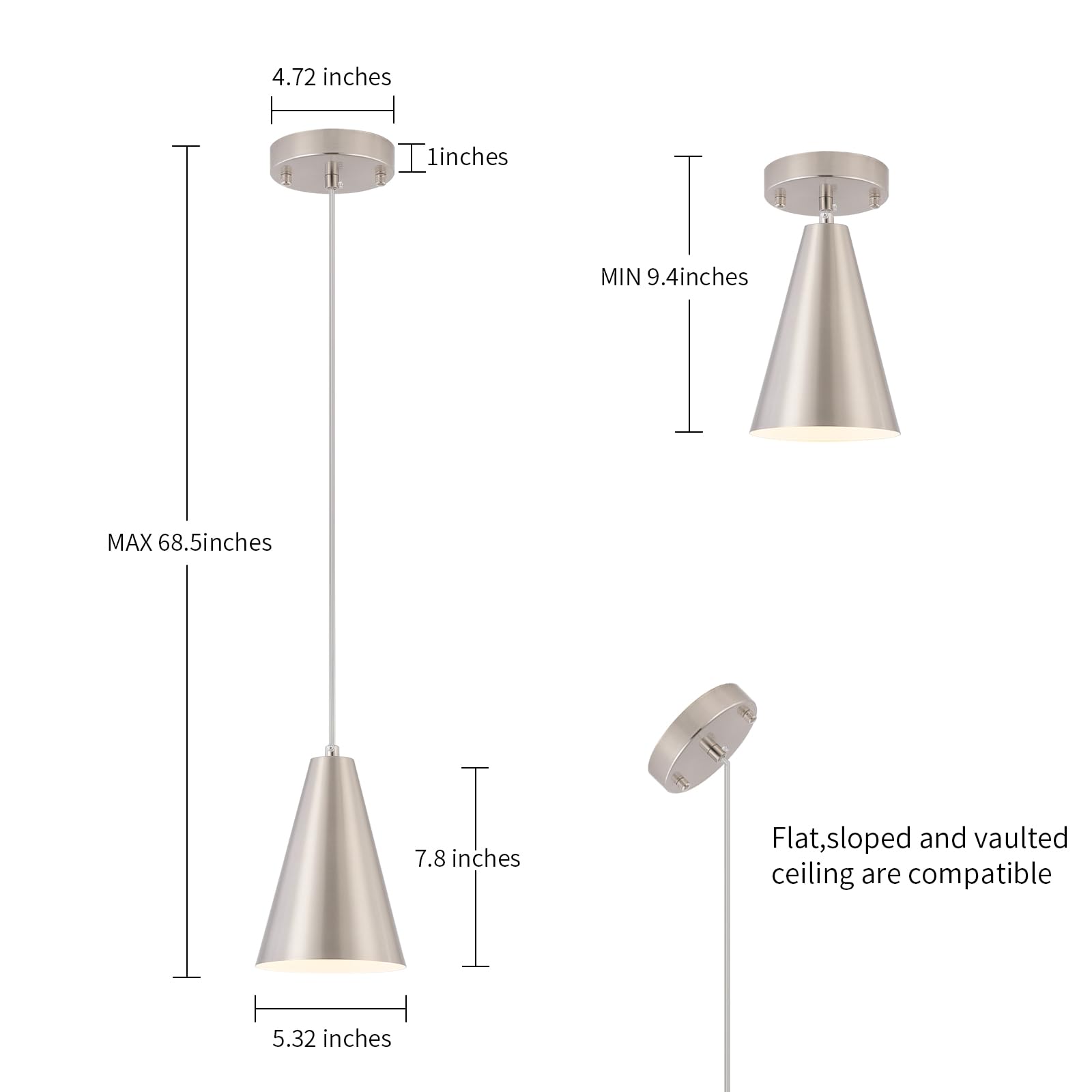 Dijiahua Brushed Nickel Pendant Lights, 3 Pack, Wireless Rechargeable RGB, Modern Metal Fixtures, Remote Control, Model P-JDH0122