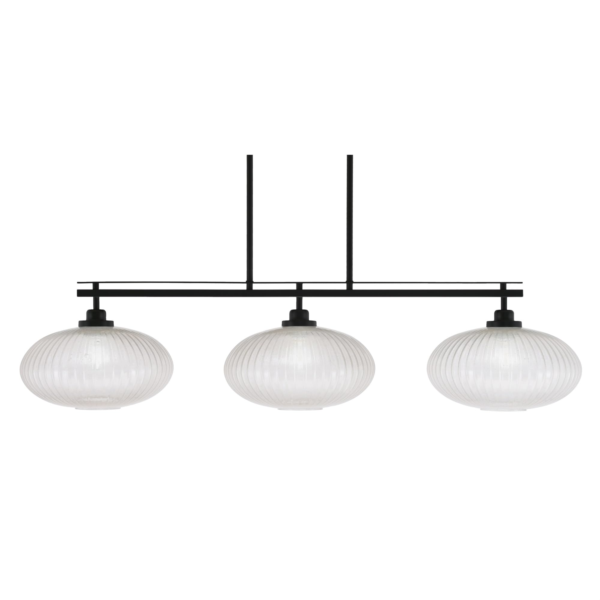 Toltec Lighting Odyssey 3 Light Island Light, Matte Black Finish, 12in Micro Bubble Ribbed Glass