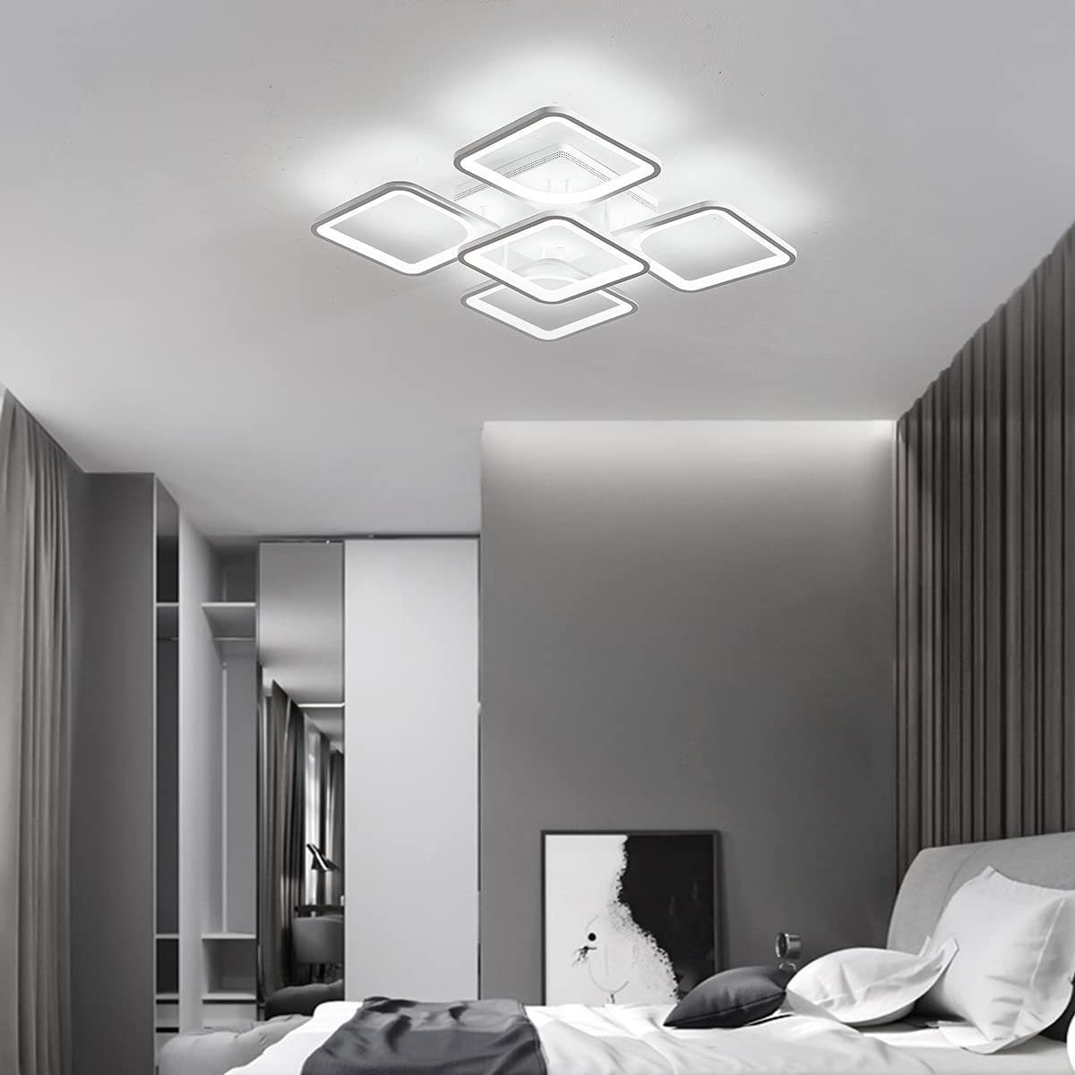 Jaycomey Modern Dimmable LED Ceiling Light, 23.6'' Flush Mount Ceiling Lights Fixture with Remote Control, Acrylic 5-Square Ceil