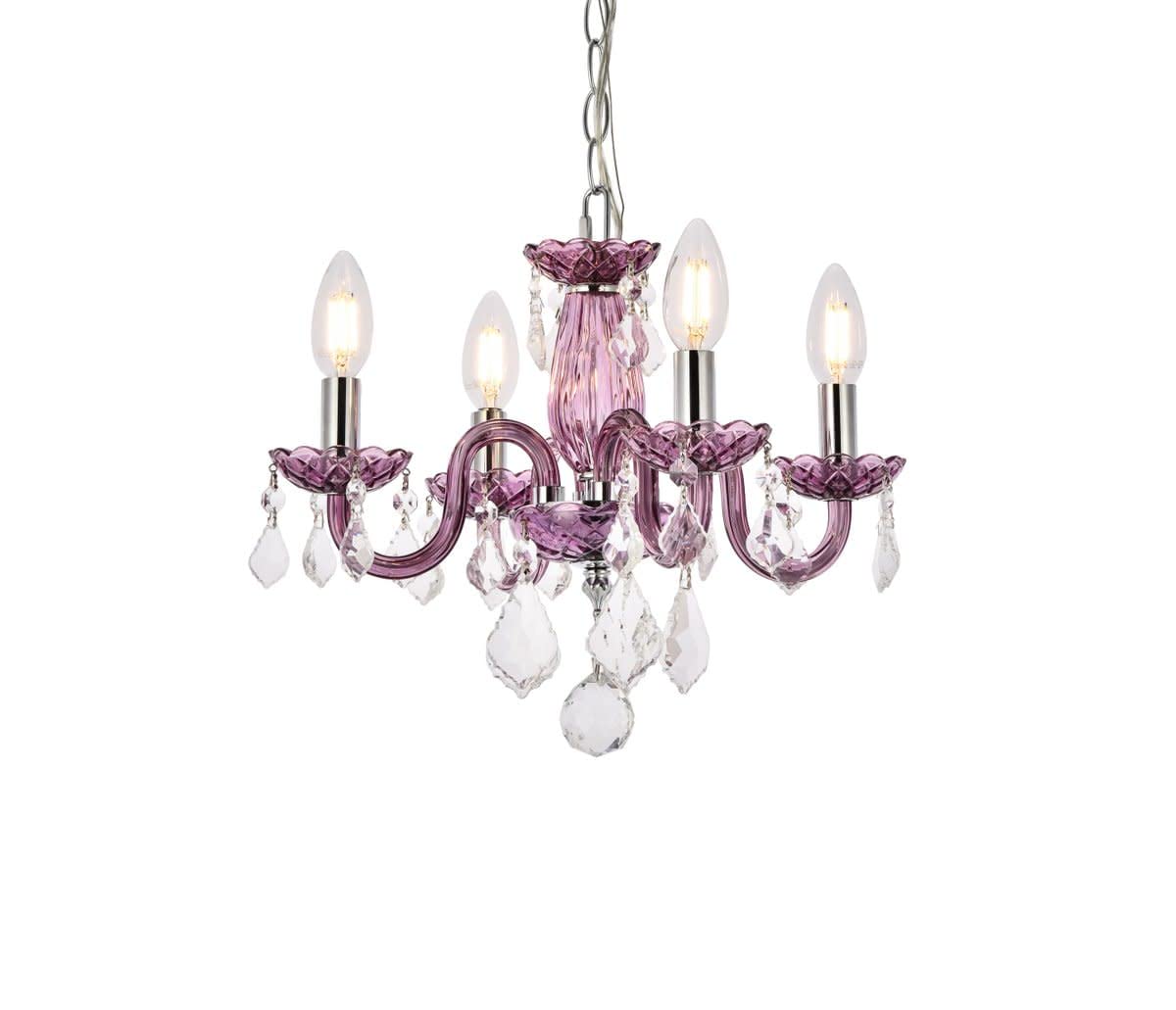 Elegant Lighting Rococo 4 Light Red Bordeaux Hanging Pendant Lamp with Royal Cut Crystal